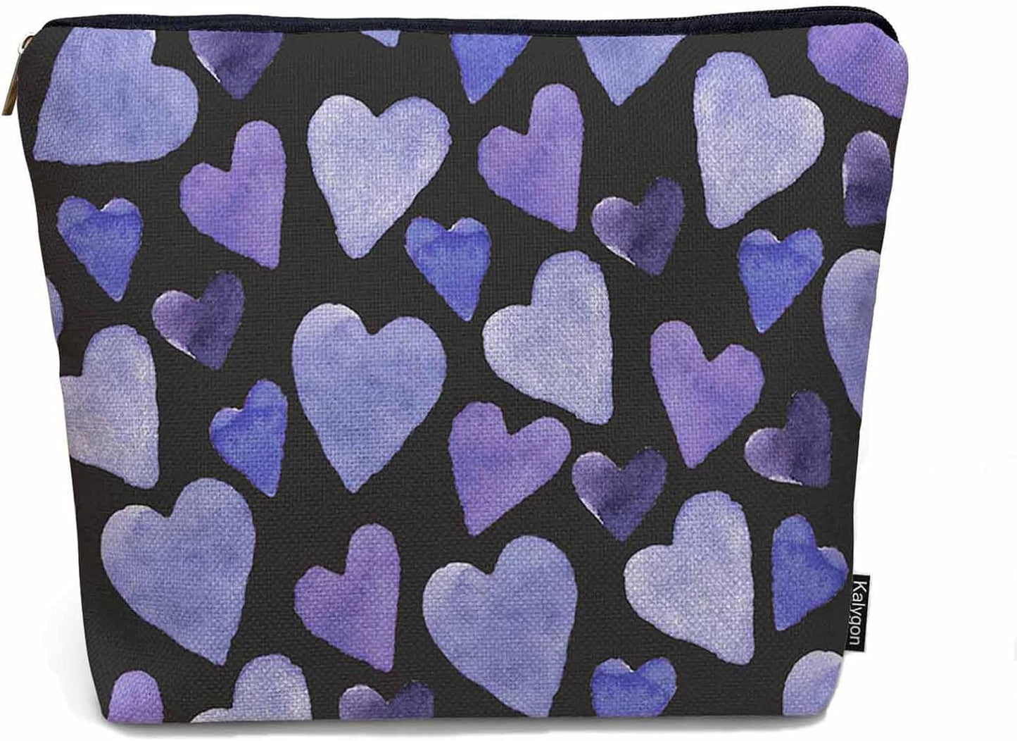 Women Makeup Organizer Bag Heart Watercolor Love Hearts Blue Purple Flax Cosmetic Bag Makeup Bags