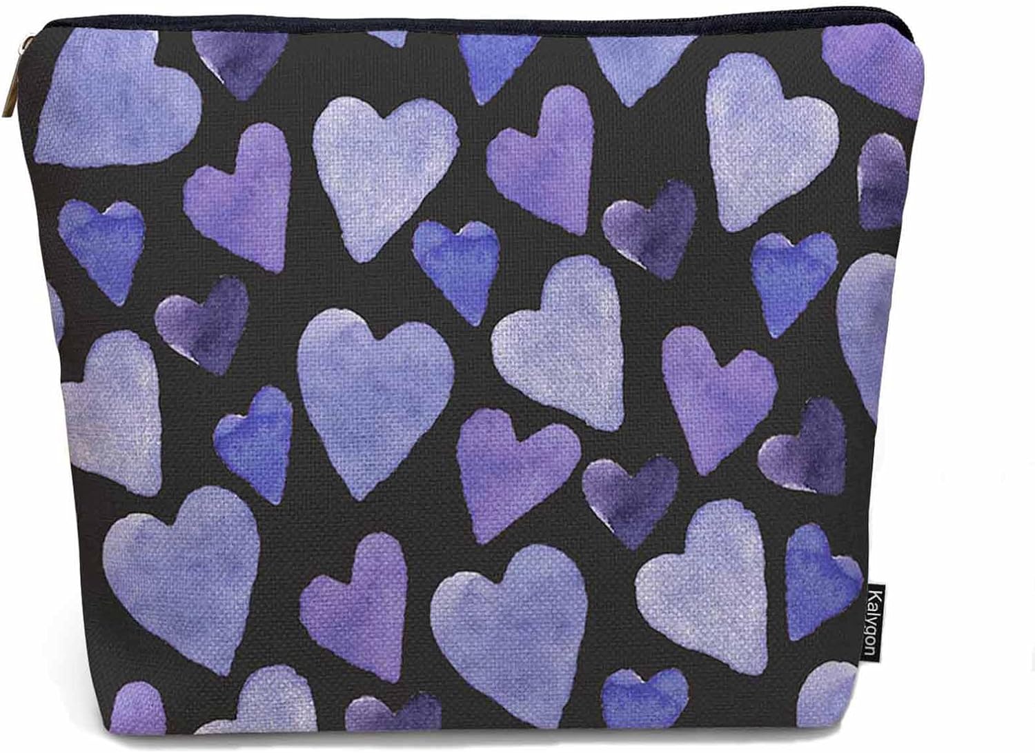 Women Makeup Organizer Bag Heart Watercolor Love Hearts Blue Purple Flax Cosmetic Bag Makeup Bags