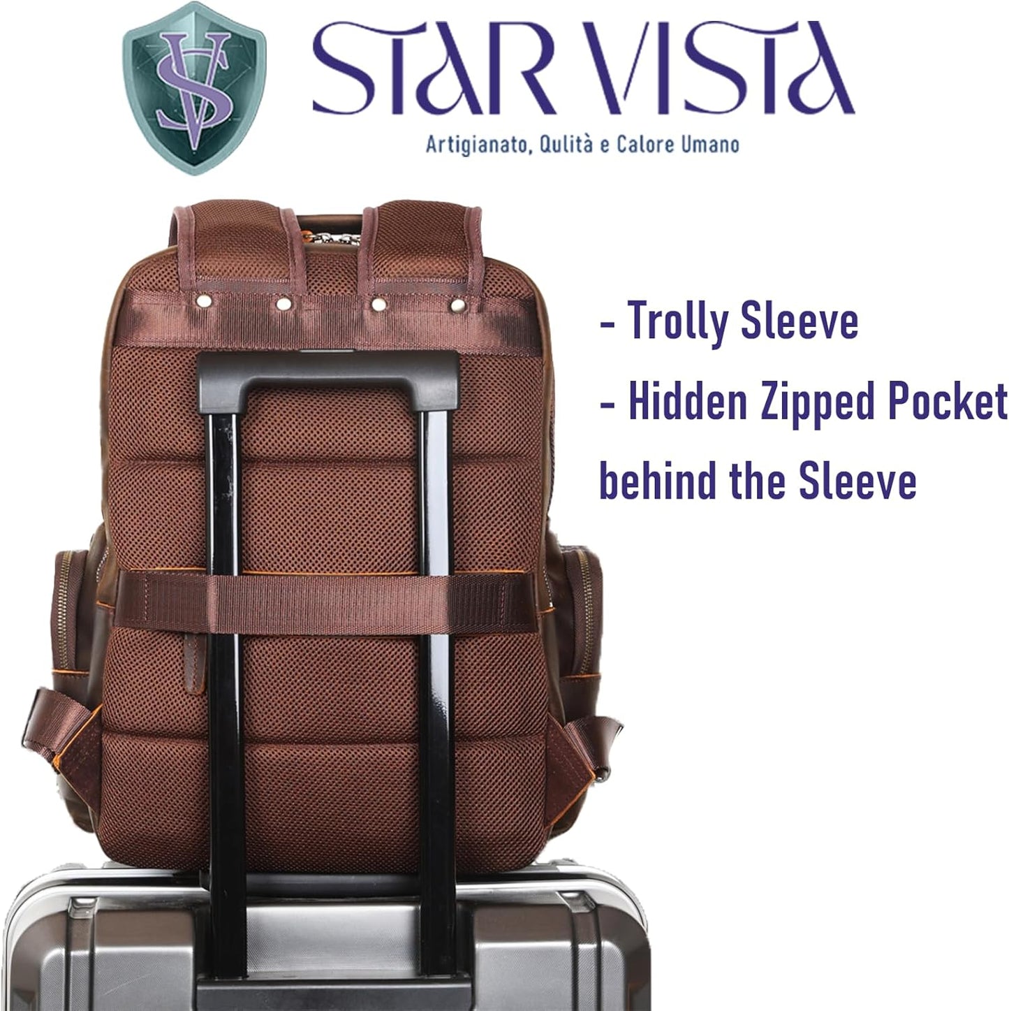 STAR VISTA Nettuno15.6 Vintage Full Grain Leather Laptop Backpack for Men, Multi Pockets, Casual Outdoor Business Travel Rucksack, YKK Zippers