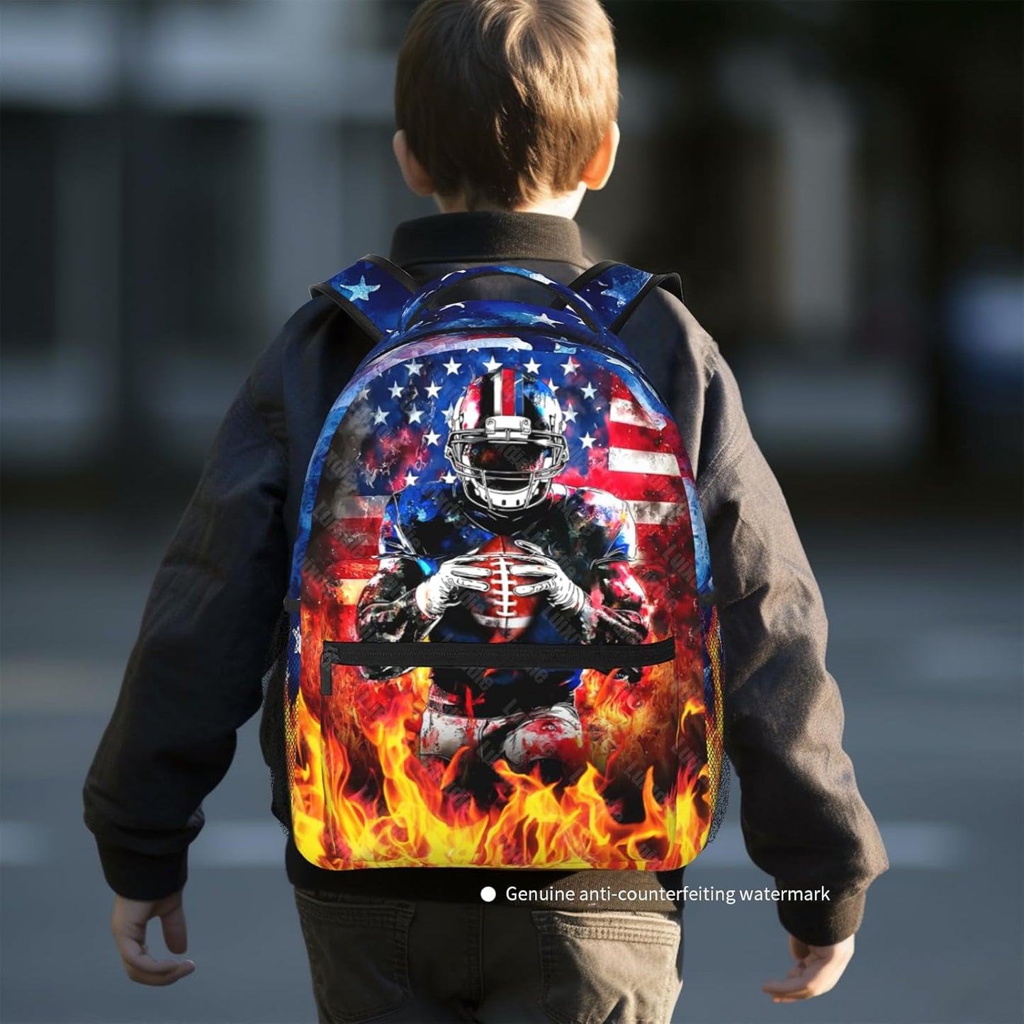 American Flag Football Print Backpack Sports Theme Boys Backpack School Bag Computer Backpacks Book Bag Travel Hiking Camping Gym Daypack Backpack for Kids Boys 8-12