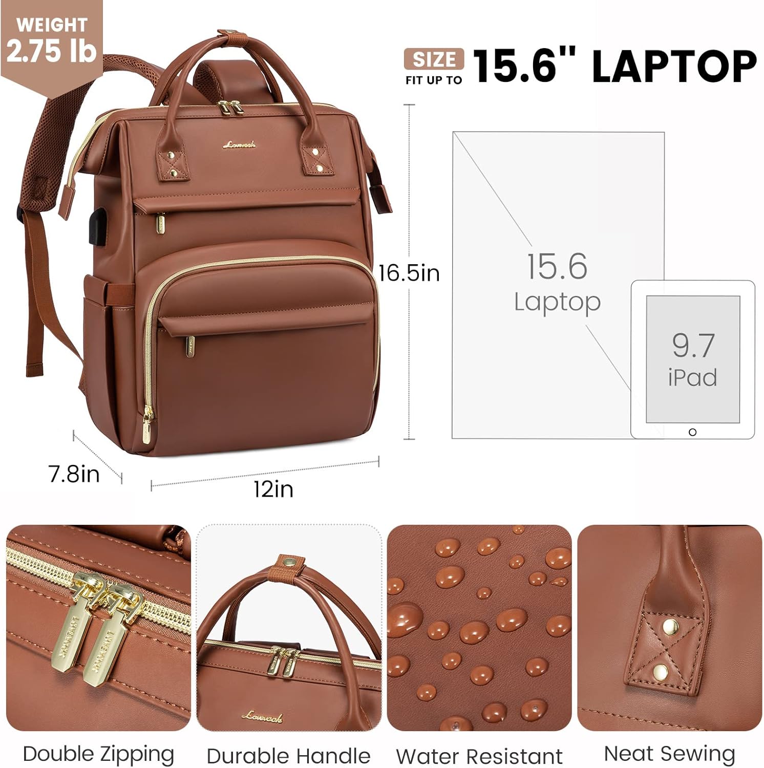 LOVEVOOK Leather Laptop Backpack for Women 15.6 inch,Travel Purse Nurse Teacher Carry On Backpack