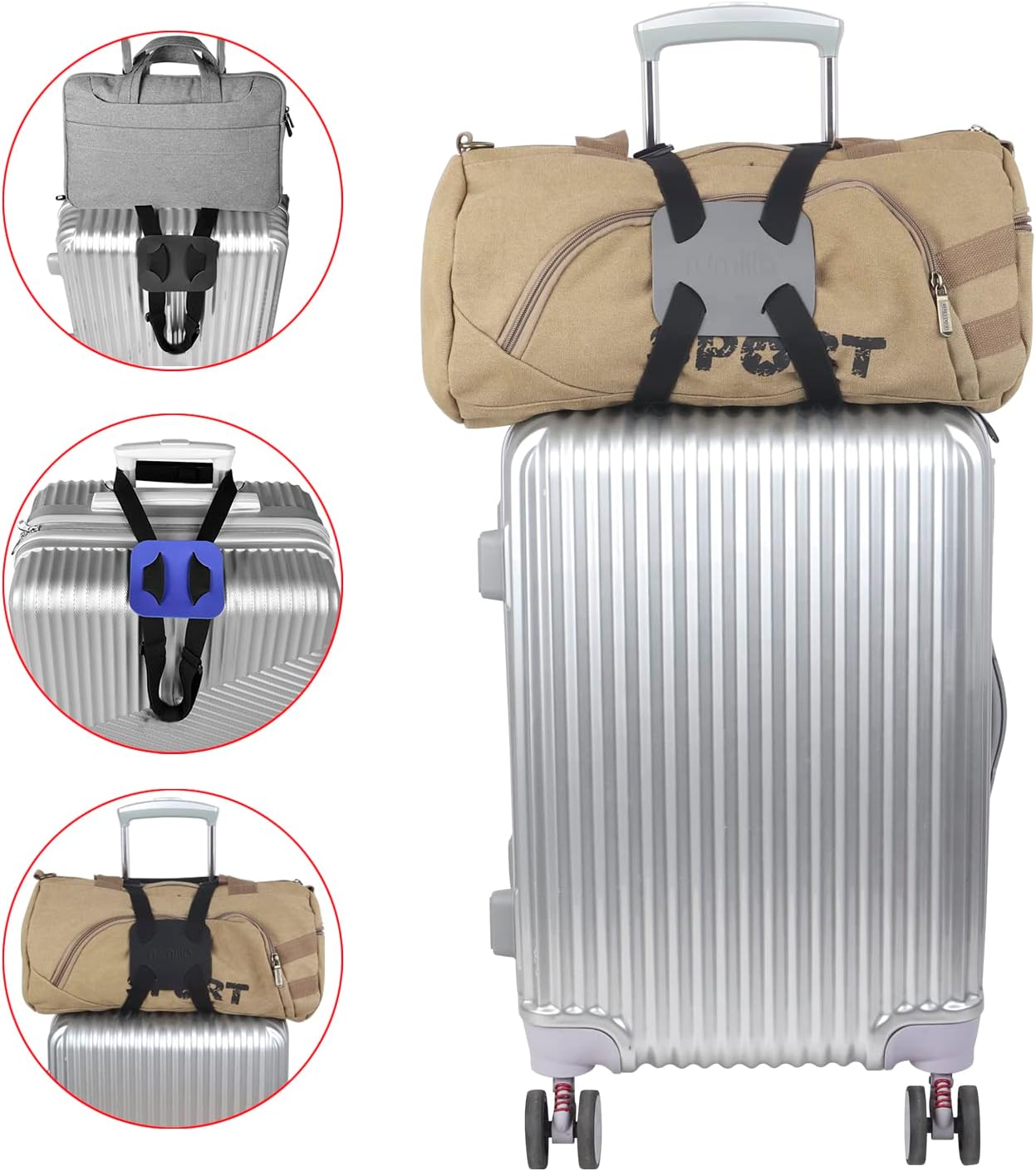 Bag Bungee for Luggage，Luggage Straps Bag Bungees for Add a Bag Easy to Travel Suitcase Elastic Strap Belt（Easy Version Grey