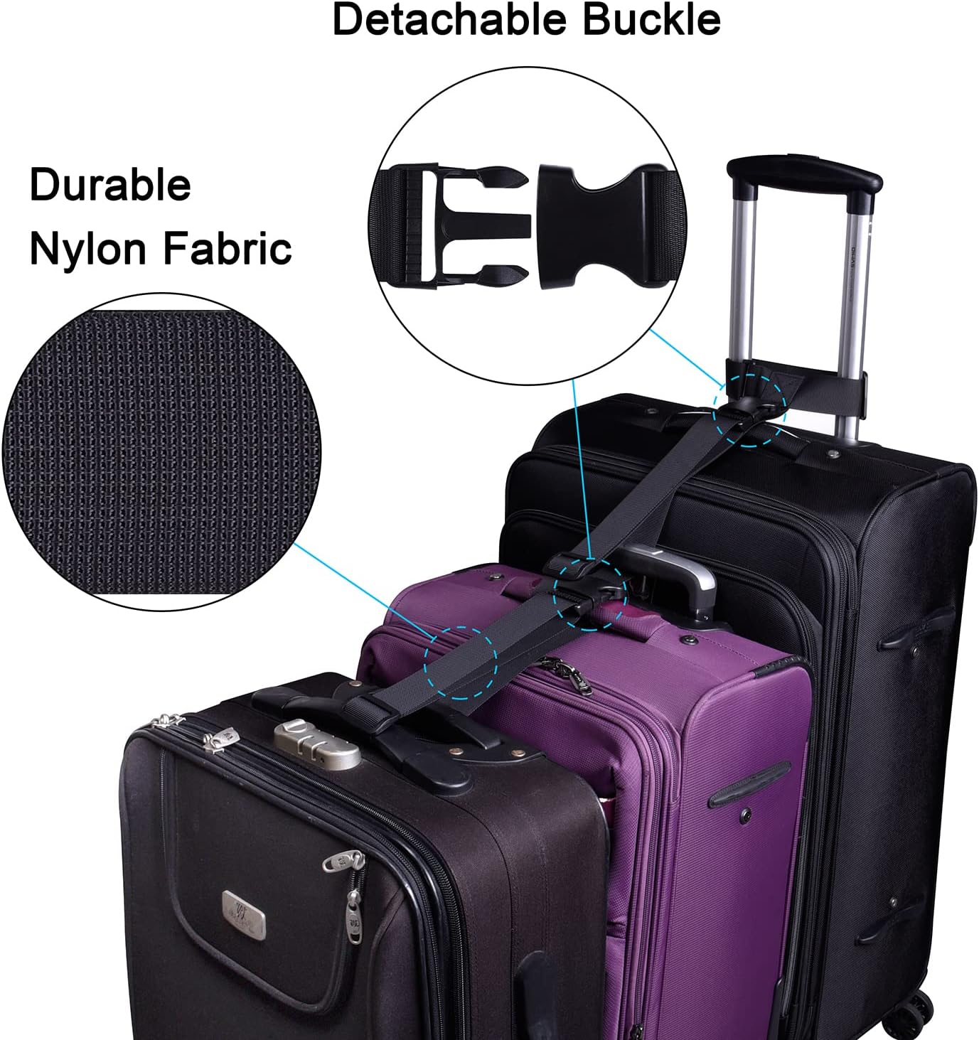 Wisdompro 2 Pcs Add a Bag Luggage Strap, Heavy Duty Adjustable Suitcase Belt Travel Attachment Travel Accessories for Connecting Your Luggage Together - Black (T-Type and Normal)