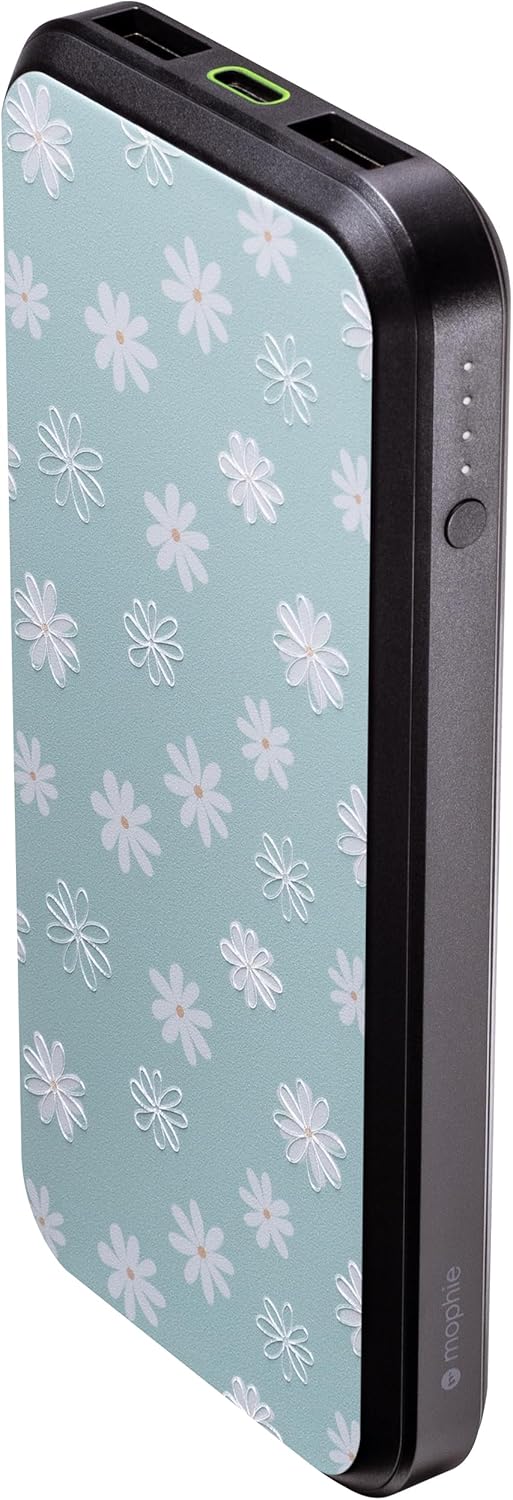 Mophie powerstation prime10 - Portable Power Bank with 10,000mAh Internal Battery, 18W USB-C PD Fast Charging, Charge 3 Devices Simultaneously, LED Power Indicator - Green Daisies