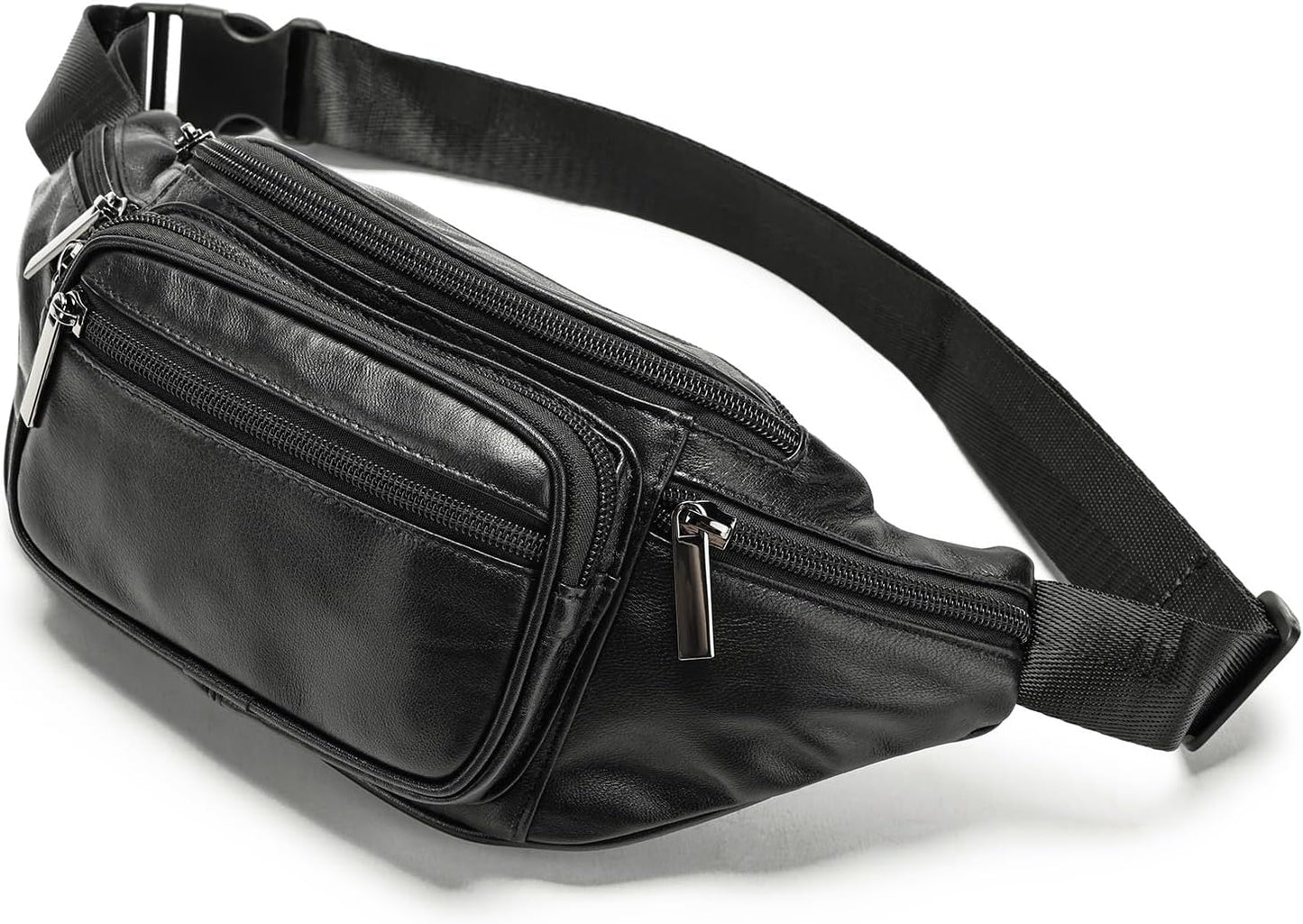 Crazy Horse Genuine Leather Fanny Pack for Men Women Crossbody Waist Bag Running Sling Phone Purse (Black)