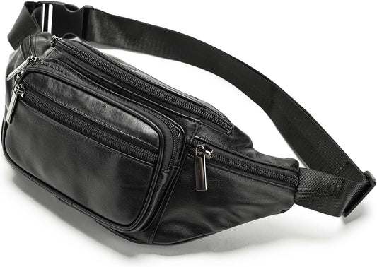 Genuine Leather Fanny Pack for Men Women Belt Bag Waist Purse Small Hiking Running Waist Pack for Phone Bum Hip Bags Shoulder Crossbody Bags