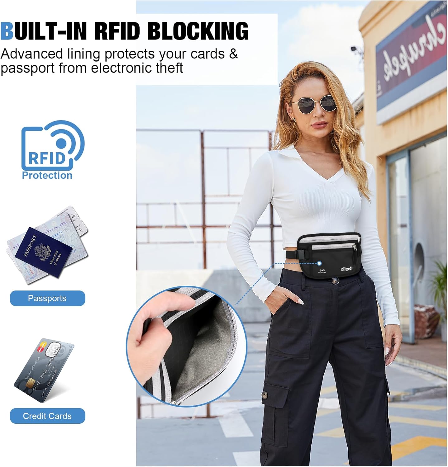 Money Belt for Travel Women and Men Hidden - Slim RFID Blocking Travel Wallet with Secure Anti-Theft Pouch, Passport Holder for Passport, Credit Cards, Cash Under Clothes