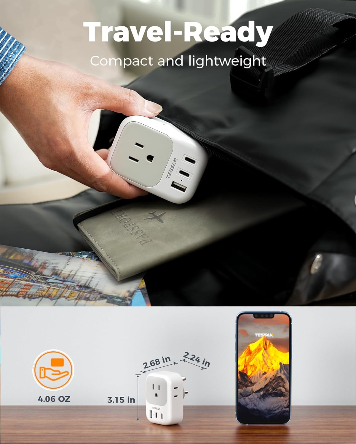 TESSAN US to India Plug Adapter, Type D Travel Adapter with 4 Outlets 3 USB (2 USB-C), Power Adaptor for USA to India Nepal Maldives Pakistan Bangladesh Sri Lanka Bhutan Yemen
