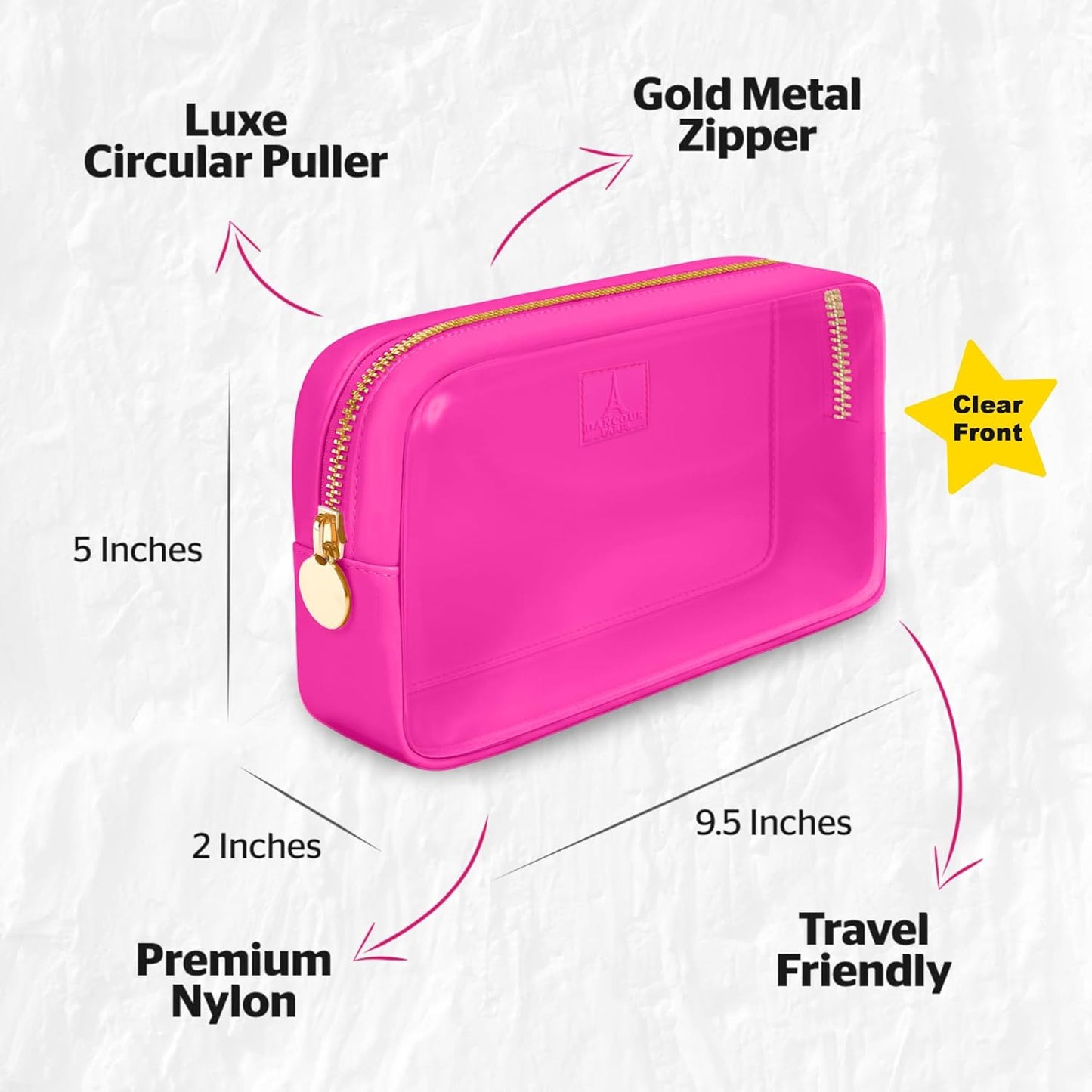 DANCOUR Clear Makeup Bag Mini Makeup Bag for Purse Mini Pouch Purse Clear Small Cosmetic Pouch Cosmetic Travel Case (Small, Hot Pink)