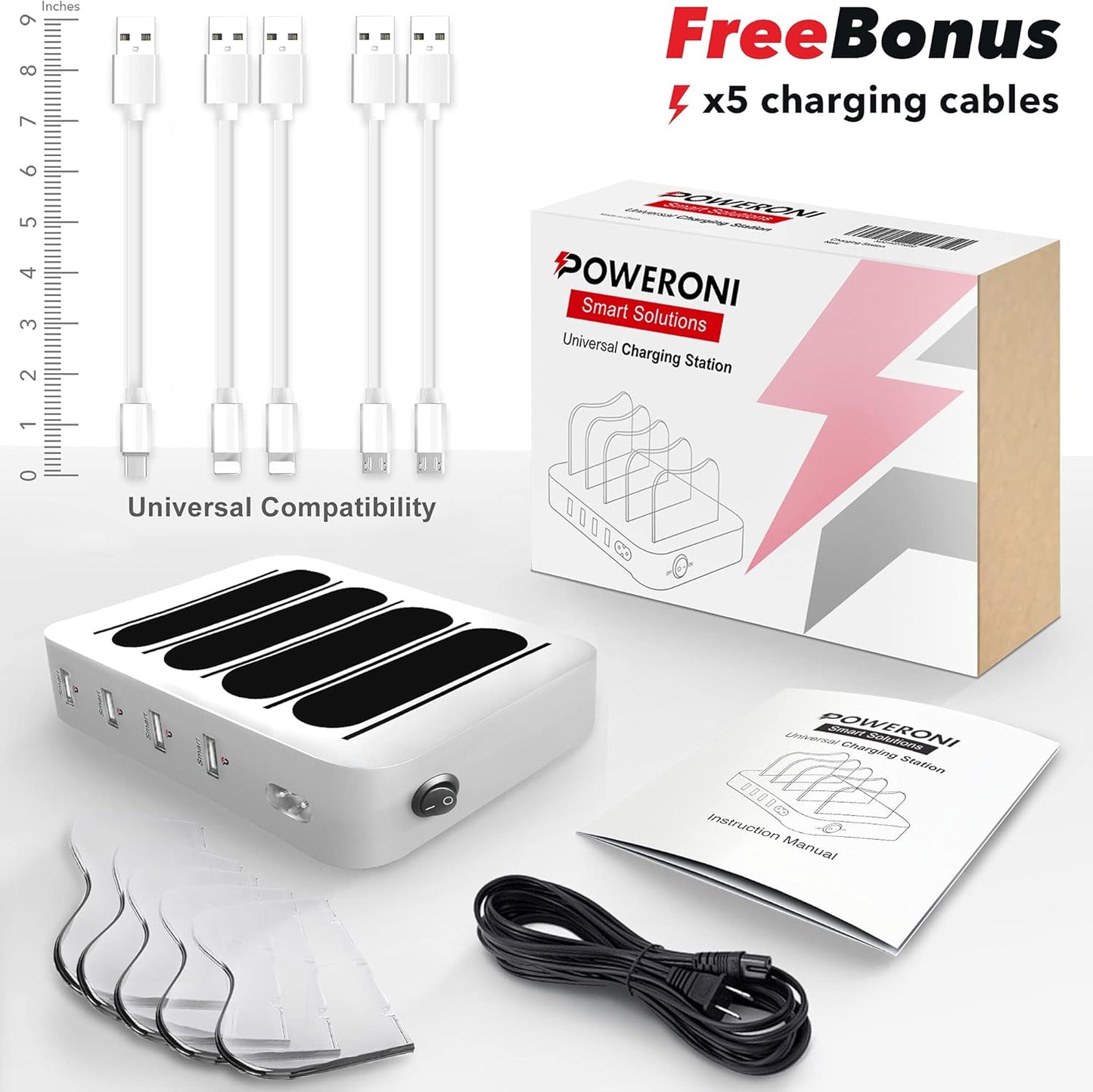 4 Port USB Charging Station - Fast Charging Dock for Multiple Devices Apple - Multi Device Charger Station - Compatible with Apple iPad, iPhone, Android, and Tablet - Charge Rack