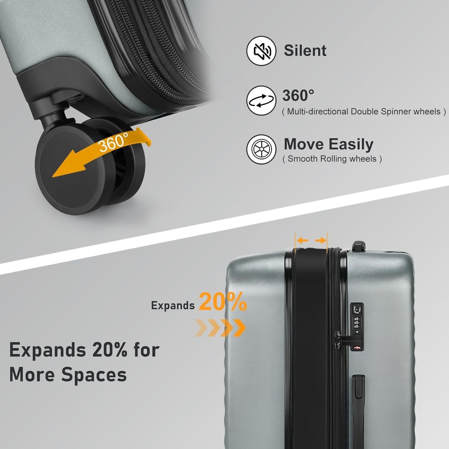 Itslife Luggage Sets 4 Piece Luggage Suitcases with Wheels, ABS shell with TSA Lock Spinner Wheels Carry On Luggage Set (20/24/28 inch,Grey