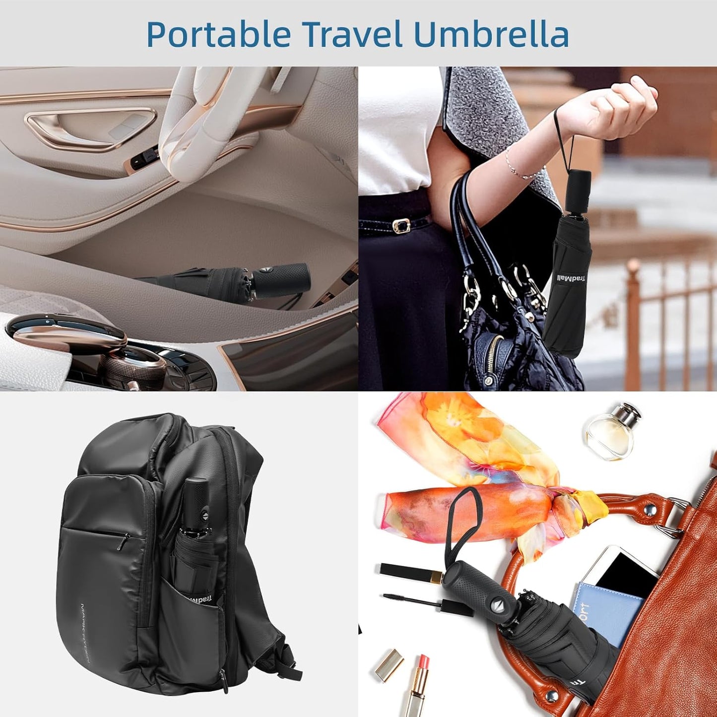 TradMall Travel Umbrella, 42/45 Inches Double Vented Canopy Windproof Automatic Strong Compact