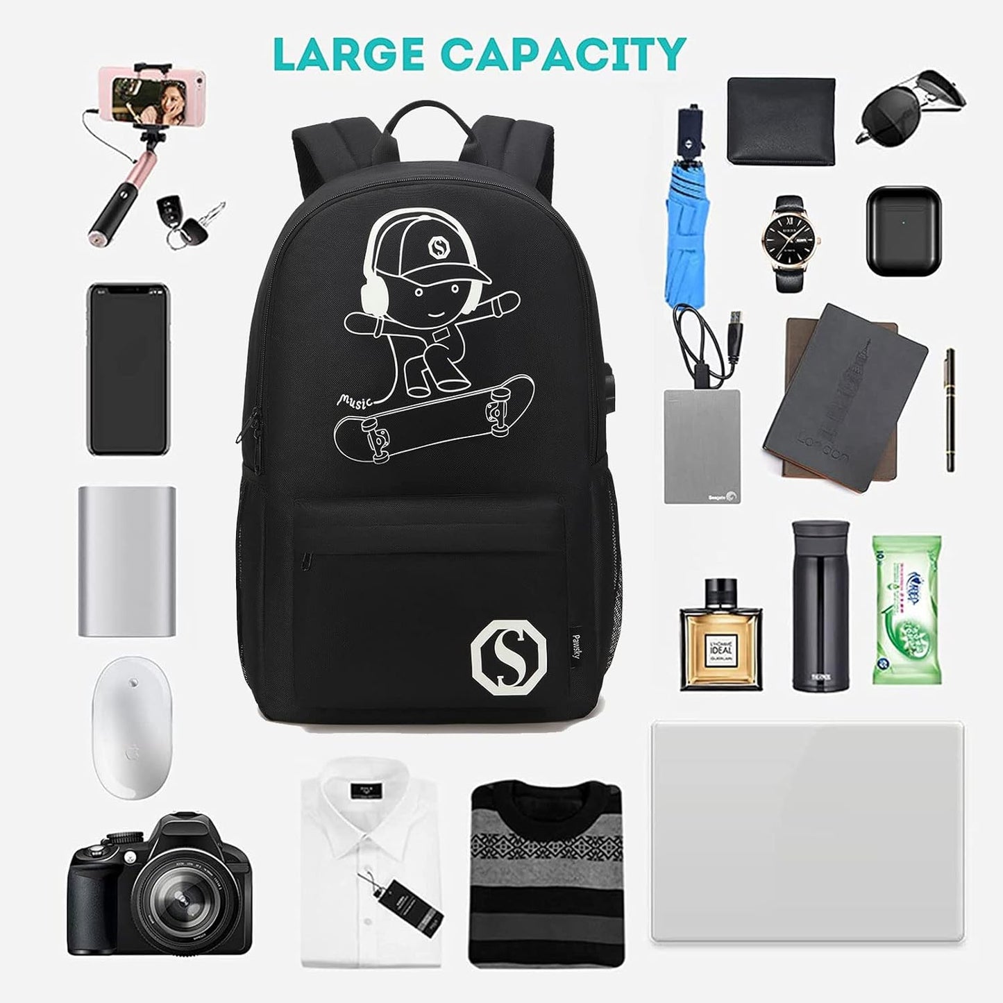 Boys Backpacks, Kids Backpack Kindergarten Elementary Middle School College Book Bags Teen Boy with Lunch Box and Pencil Case, Waterproof Travel Back Pack Laptop Backpack (Black)