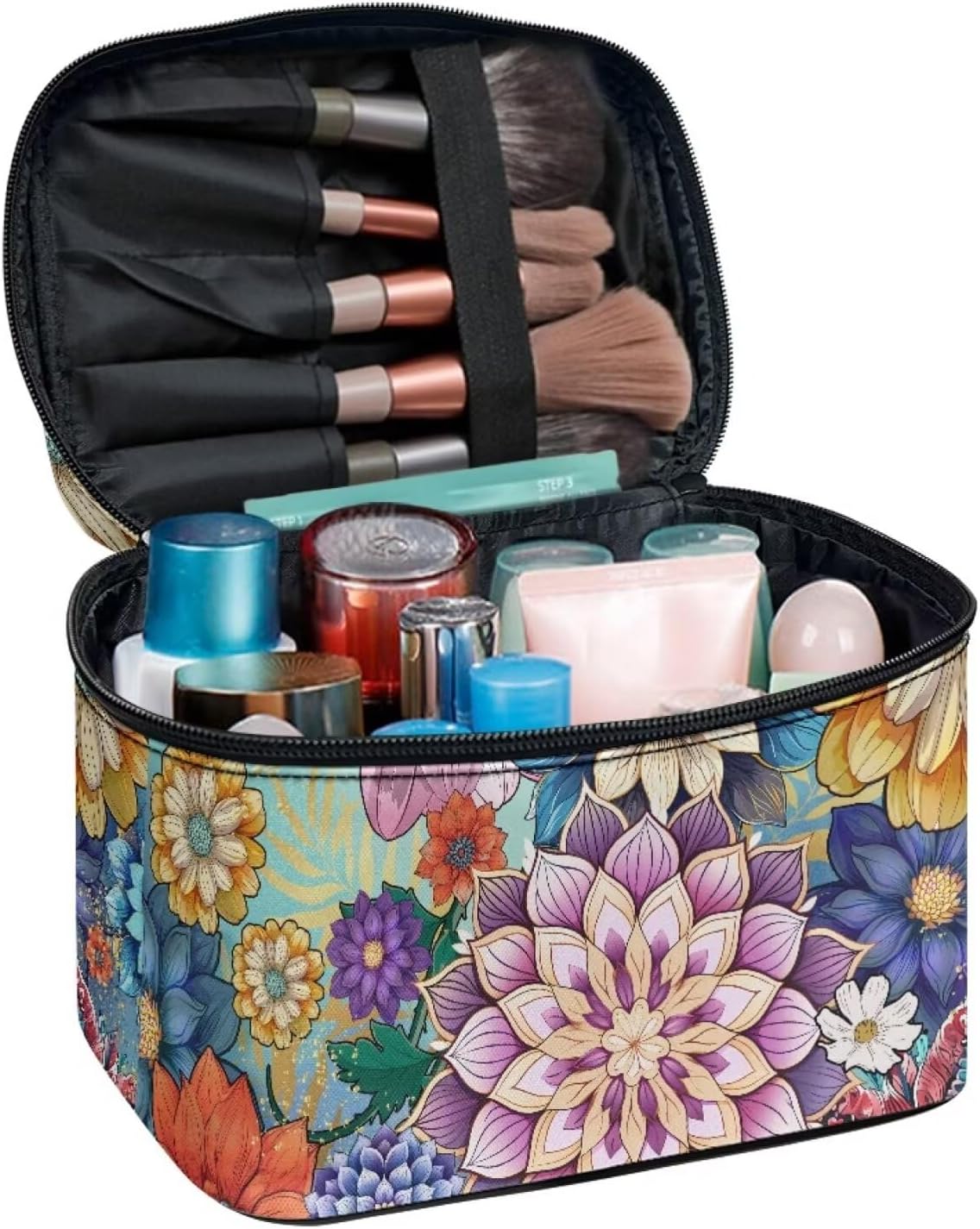 JoyLamoria Boho Floral Cosmetic Bag Toiletry Bag Desk Cosmetics Pouch Storage Home Decor