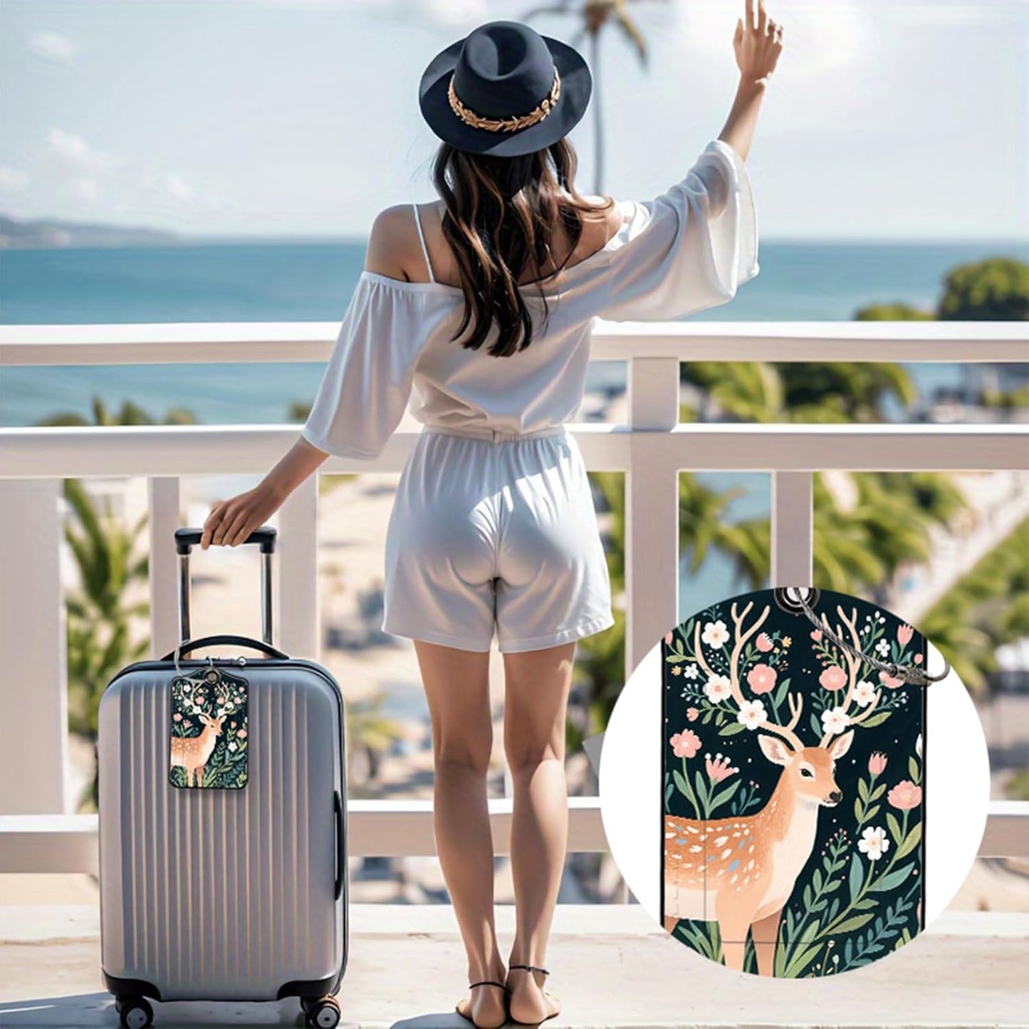 2 Pack Giraffe Leather Luggage Tags for Suitcases, Travel Bag Tags with Privacy Cover ID Label with Stainless Steel Loop for Women Men Girls Backpack Gift (Blue Green)