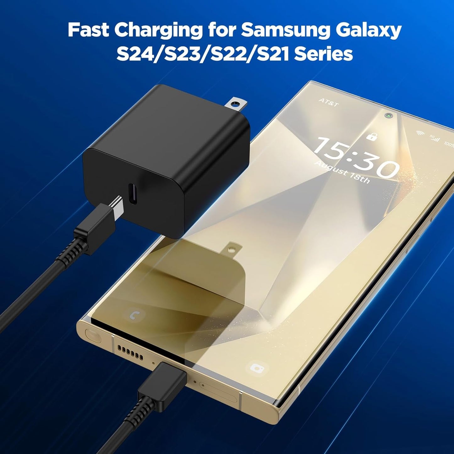 45W Super Fast Charger with Long USB C to C Cable 10ft, Type C Wall Block Plug and Android Phone Charging Cord for Samsung Galaxy S25/S24 Ultra/S23+/S22 Plus/S21/S20/Note 20/10/iPhone 17 16 15 Pro Max