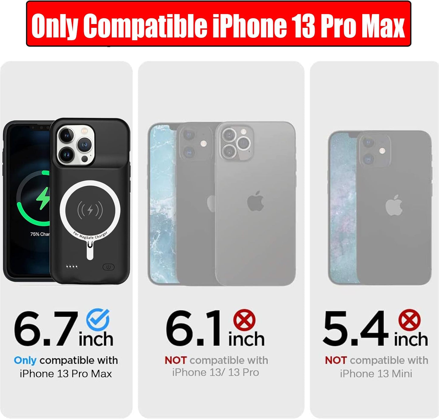 Battery Case for iPhone 13 Pro Max, Full Encircle 10800mAh High Capacity Rechargeable Portable Charger Case Extended Battery Compatible with iPhone 13 Pro Max (6.7 inch) Wireless Charging Case-Black