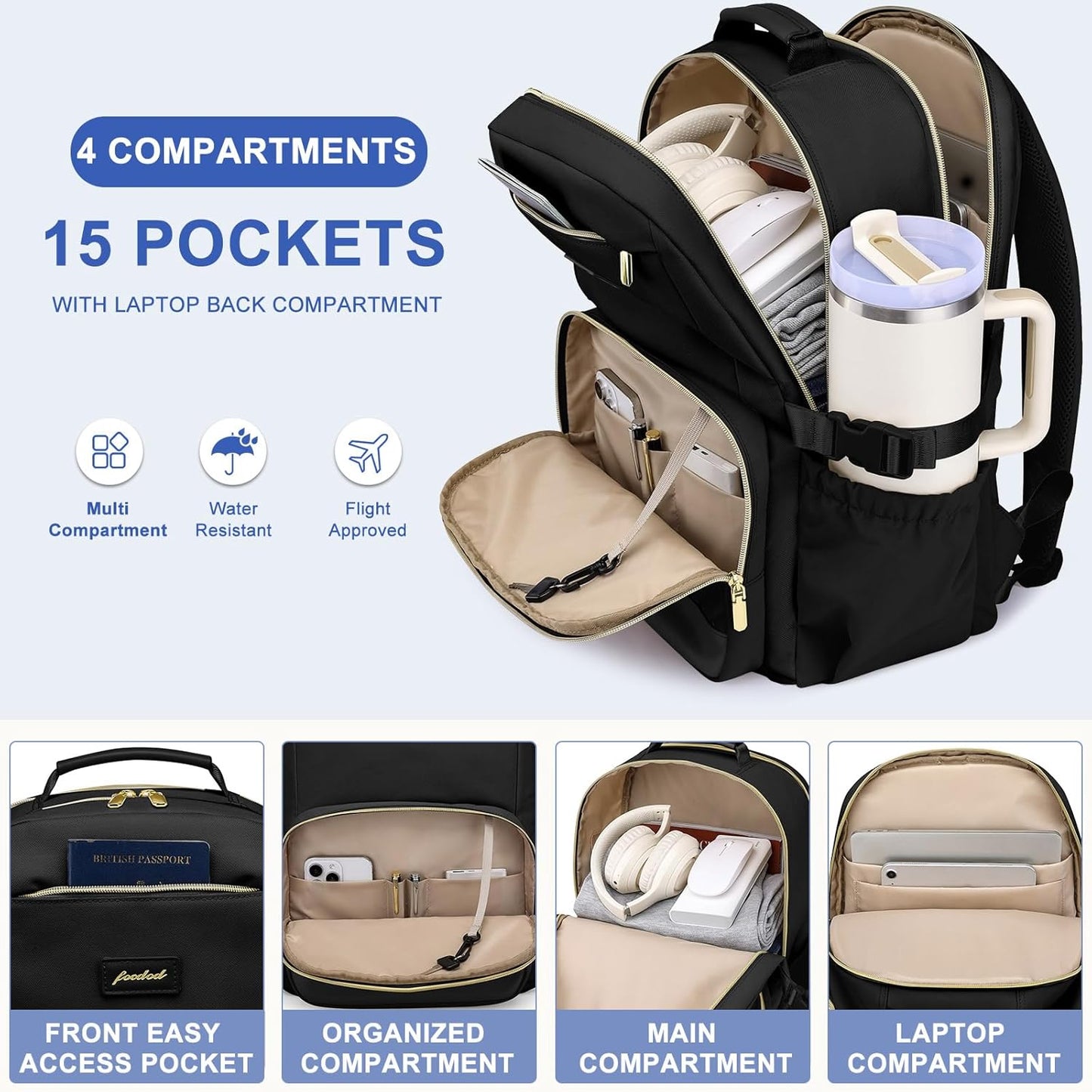 Laptop Backpack for Women Bookbag: 15.6 inch Work School Backpacks with Pouch Pocket for Large Capacity Cup & USB Charger College Book Bag Travel Business Nurse Teacher Bookbags Anti-theft Back Pack