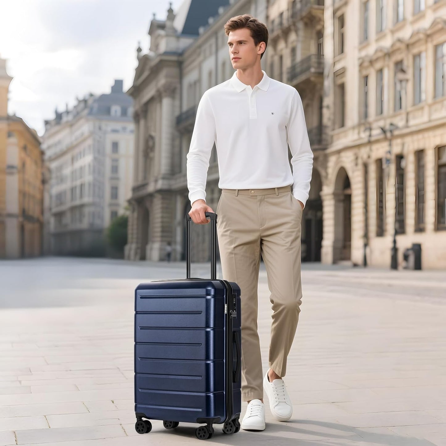 KYME Large Suitcases with Wheels Hardshell 28 Inch Luggage TSA Approved Big Checked Luggage Durable Travel Rolling Suitcase for Women Men Navy
