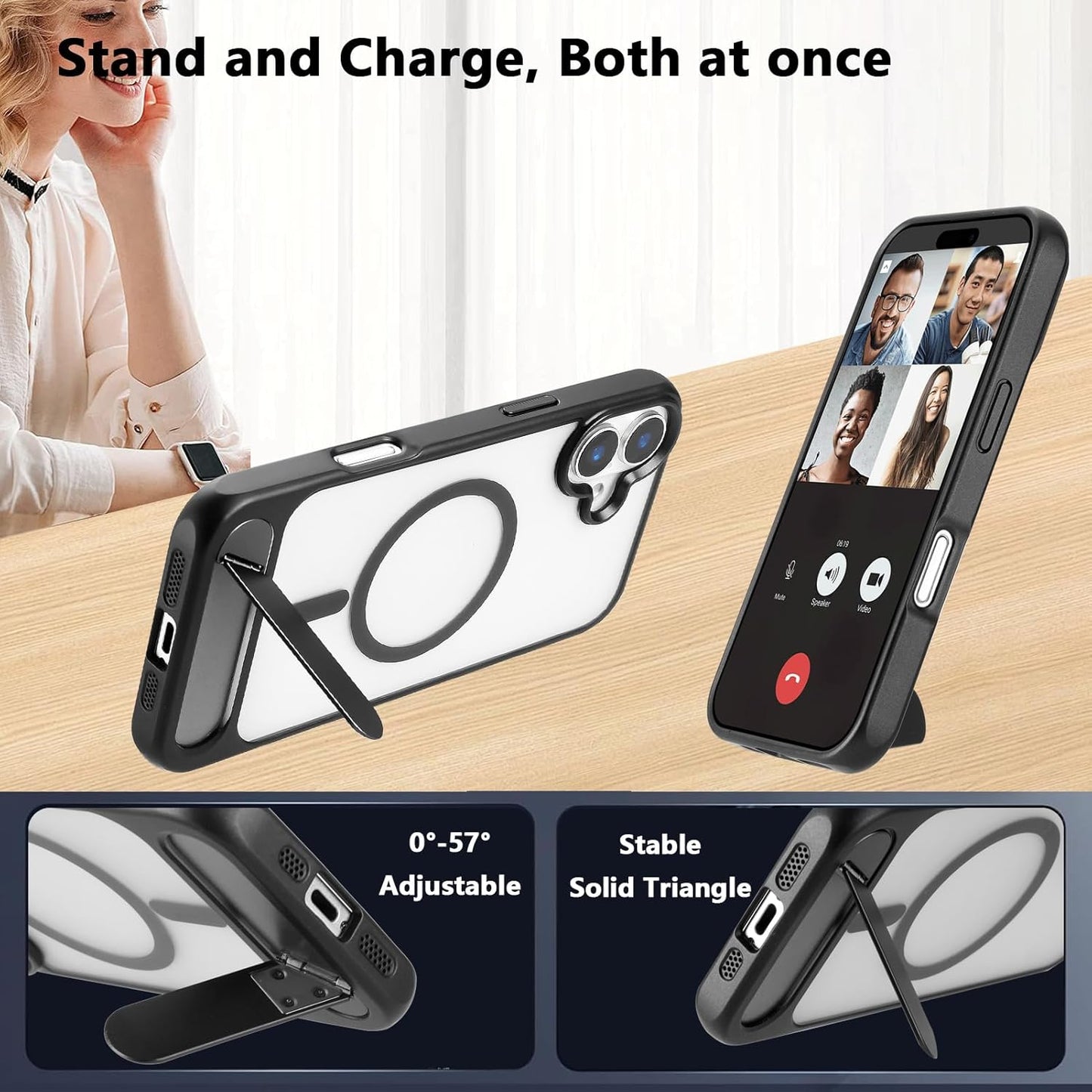 Tikoo Strong Magnetic for iPhone 16 Plus Case with Magsafe and Built-in Invisible Kickstand Slim Translucent Matte Military Grade Protective Phone Case for iPhone 16 Plus 6.7”