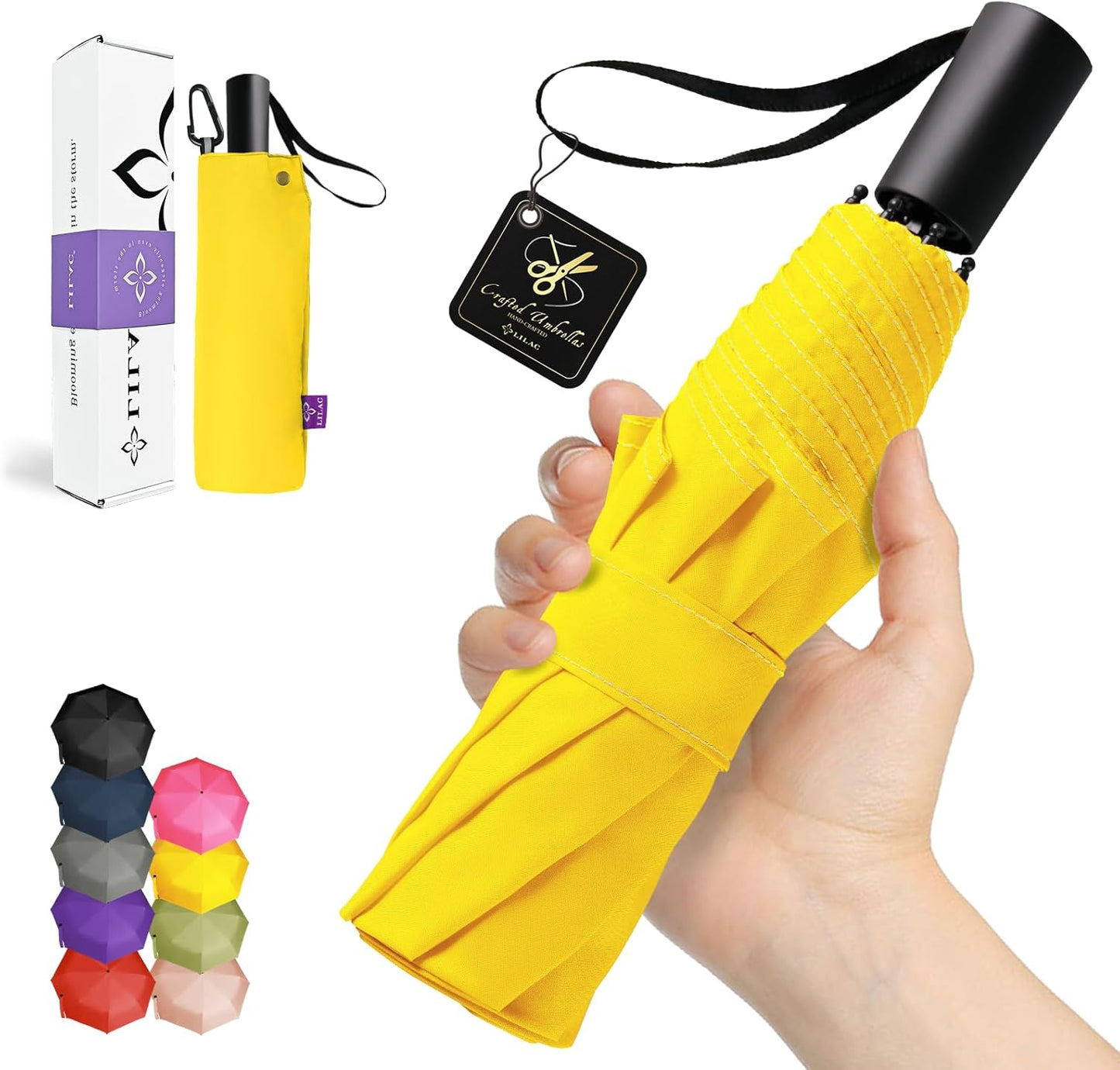 Windproof Travel Mini Umbrella - Manual Open Close with No Rebound for Seniors & Kids, Small Compact and Portable for Rain, Reflective Design for Night Safety Men & Women