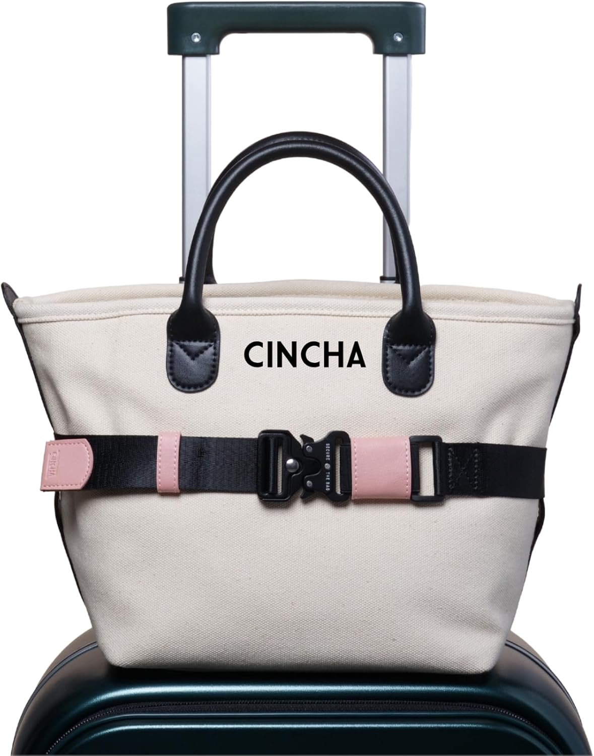 Cincha Mini Travel Belt for Luggage - Stylish & Adjustable Add a Bag Luggage Strap for Carry On Bag - Airport Travel Accessories for Women & Men - As Seen on Shark Tank (Black and Pink)