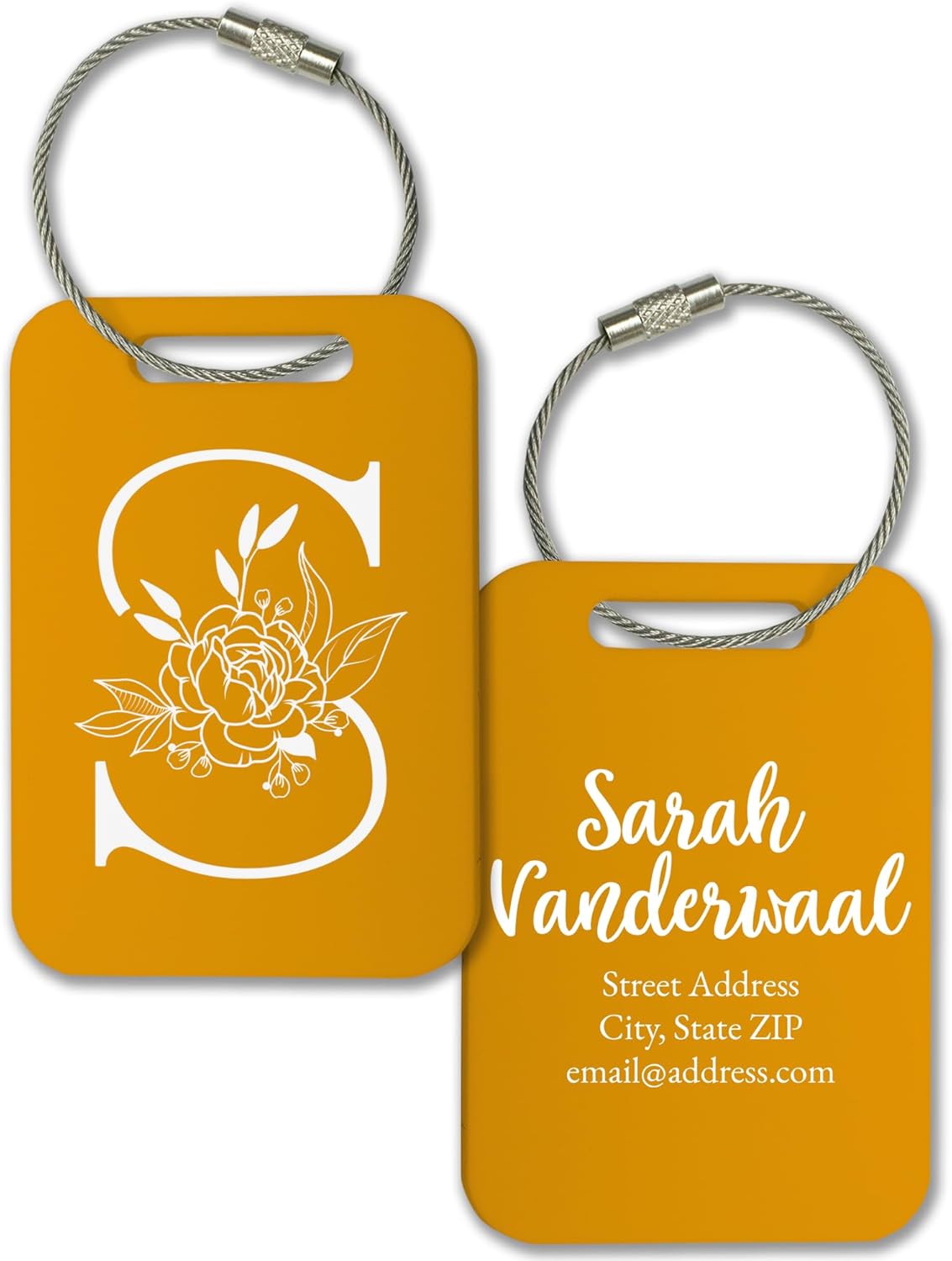 Personalized Monogram Name Tag for Luggage (3 or 6 Count Pack) | Custom Tag for Suitcase | Acrylic Name Tag for Travel | Choose Your Font & Color | Backpack ID Label (Monogram, Sunflower)