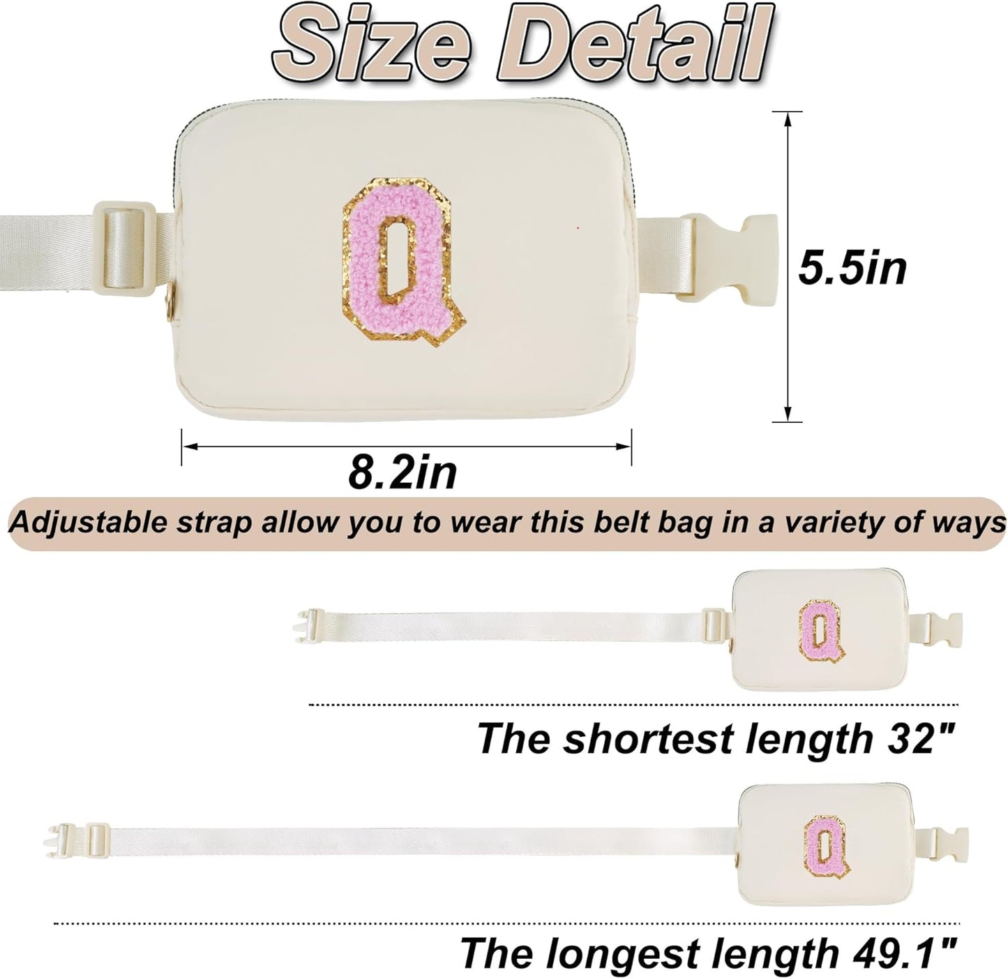 Personalized Belt Bag for Women Girls - Fashion Mini Waist Packs with Adjustable Strap - Trendy Travel Fanny Pack Crossbody Bags with Initial Letter - Teen Gifts | Cream,Q