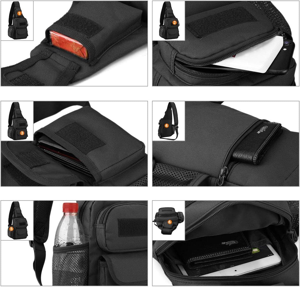 Sling Bag Crossbody Backpack for Men,Handiness Skiing Sling Bag, Lightweight Daypack for Hiking Travel (Black)