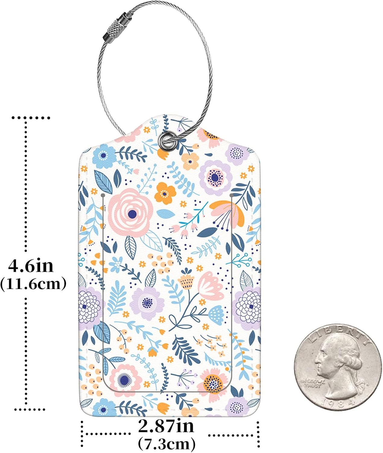 2 Pcs Luggage Tags for Suitcase, Cute Unique PU Leather Travel Bag Tag with Privacy Cover ID Label Address Card and Durable Metal Ring Suitable for Men Women Children Backpack,Colorful Flowers A