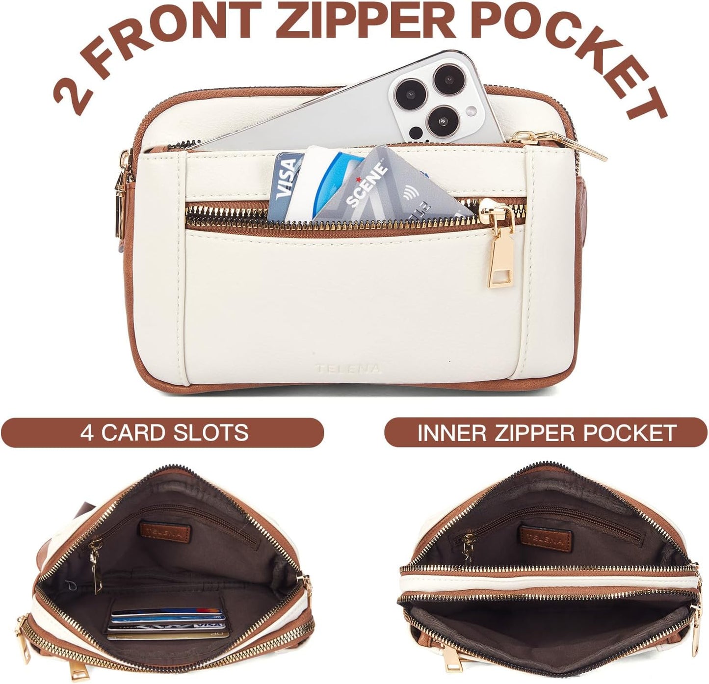 Telena Fanny Packs for Women Cross Body Leather Belt Bag Fashionable with Adjustable Strap Beige Brown