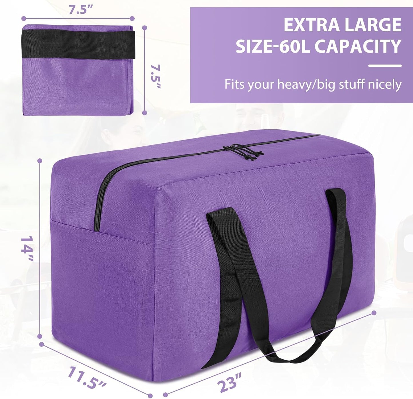 Large Travel Duffle Bag, 60L Gear Bag for Men and Women, Storage Bag Ideal for Overnight Camping and Weekend Getaways