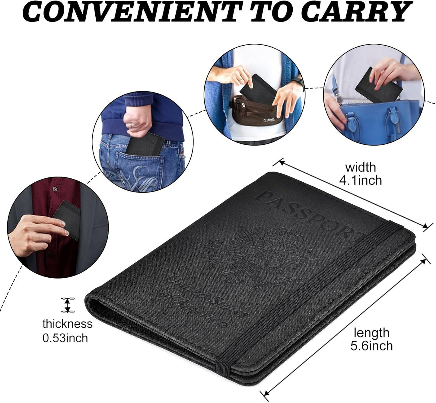 HerriaT Passport and Vaccine Card Holder Combo,Cover Case with CDC Vaccination Card Slot, Leather Travel Documents Organizer Protector, with RFID Blocking, for Women and Men