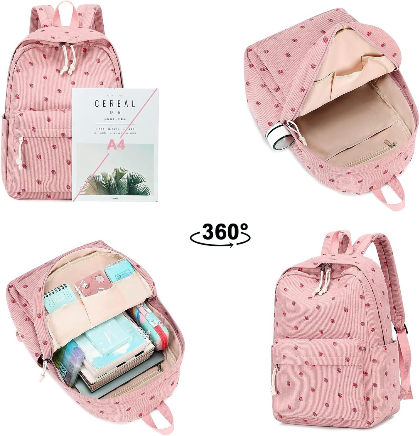 School Backpack for Teen Girls Bookbags Elementary High School Corduroy Laptop Bags Women Travel Daypacks