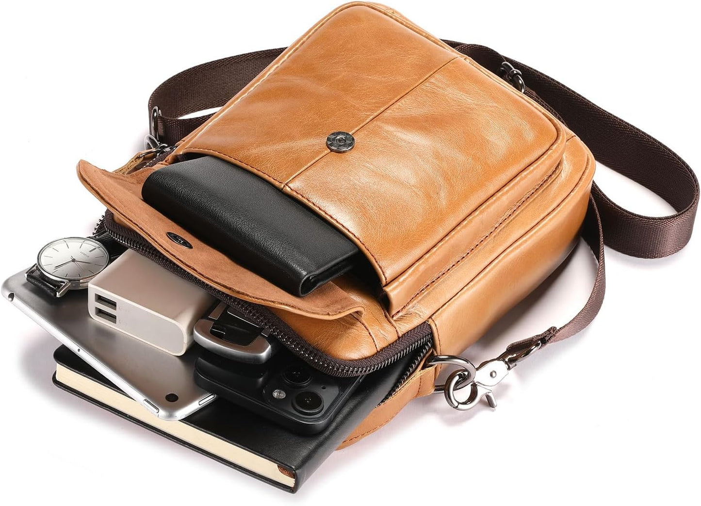 Leather Shoulder Bag for Men Casual Crossbody Bag Travel Vintage Messenger Bag Multi-function