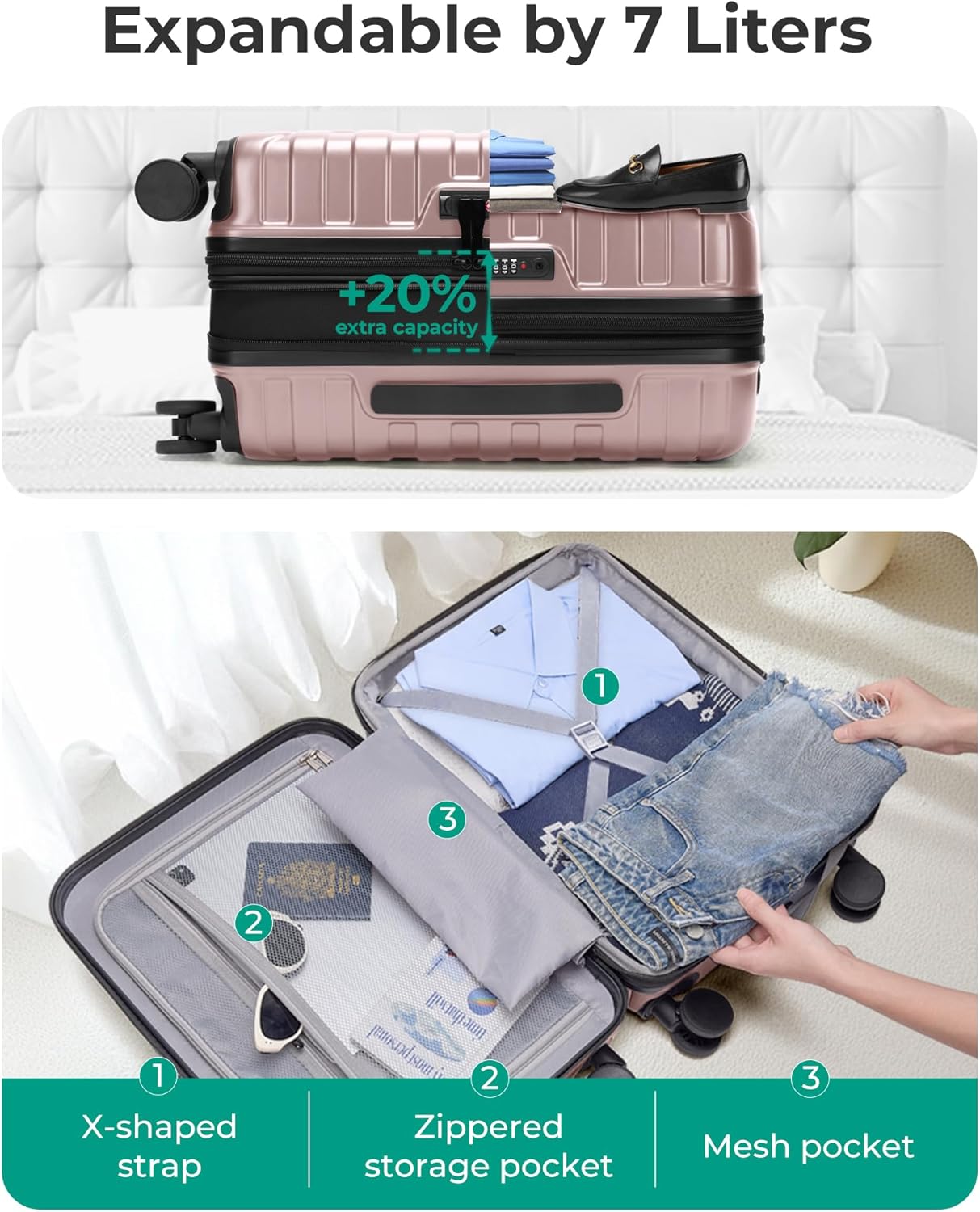 BAGSMART Carry On Luggage 22x14x9 Airline Approved with Spinner Wheels,Lightweight 20 Inch Luggage