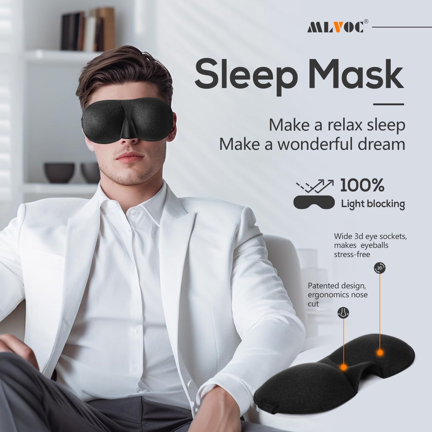MLVOC Airplane Travel Neck Pillow for Sleeping, 3D-Eye Mask & Earplugs Kit