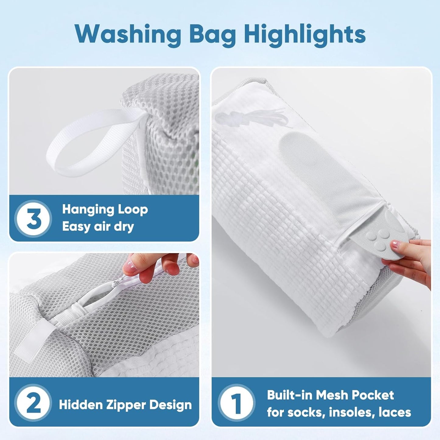 Shoe Washing Machine Bag 2Pack - Reusable Shoe Laundry Bag with Mesh Socks Bag - 360°Deep