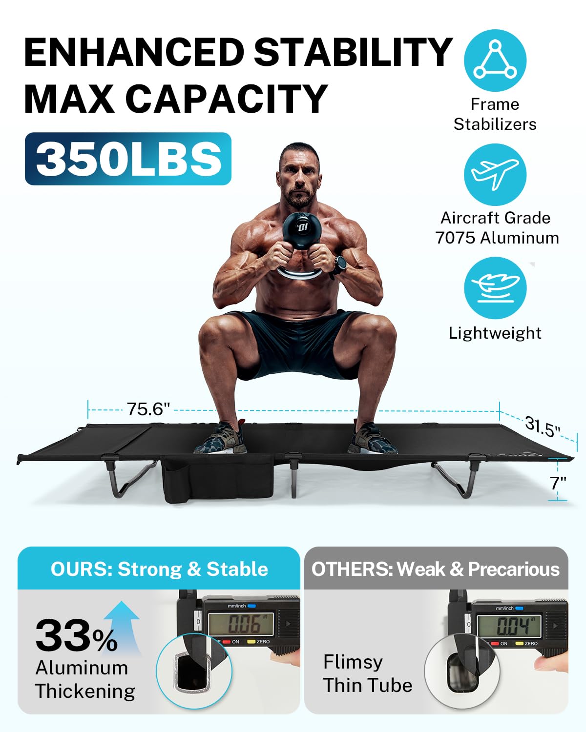 Gonex 31" Wide Camping Cot Lightweight Folding Portable Camp Cot for Adult
