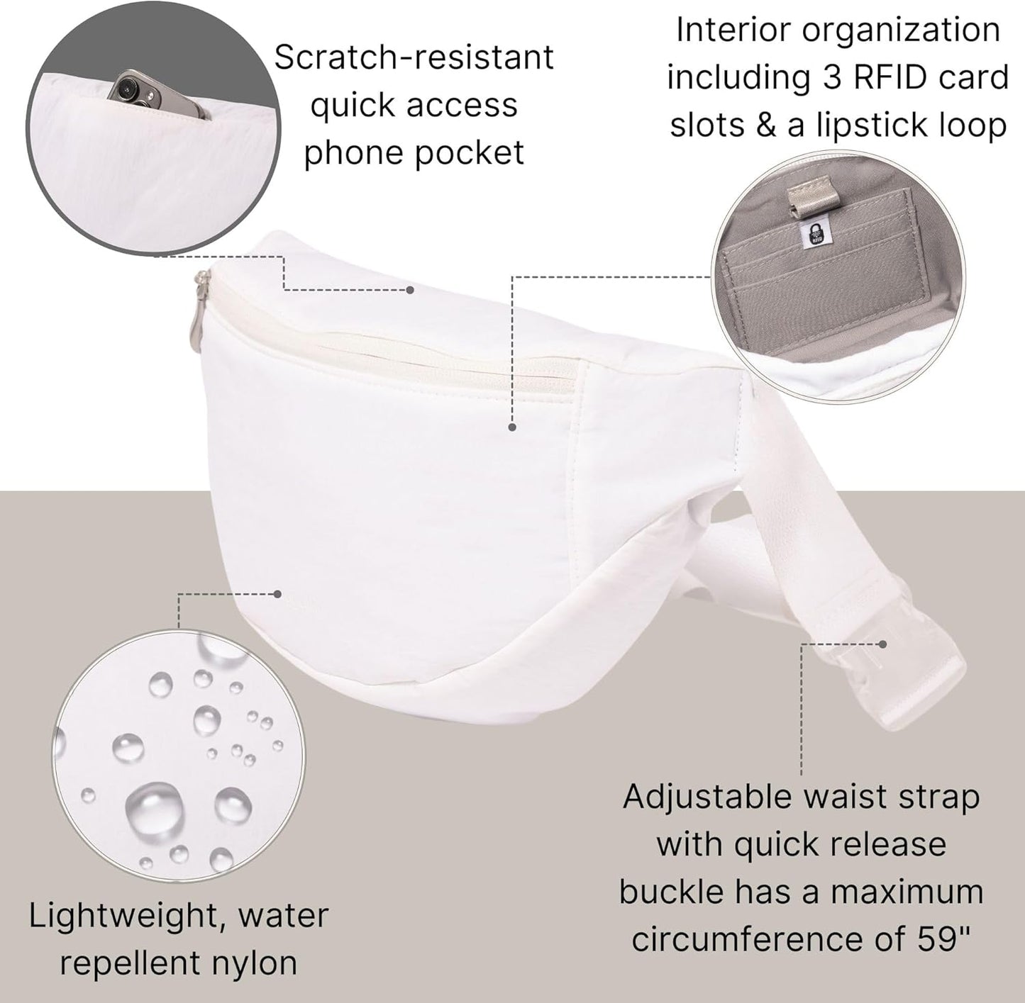 Baggallini Style Swift Belt Bag Sling Bag - Lightweight 12"x7" Crossbody Bag Fanny Pack Belt w/RFID and Adjustable Strap