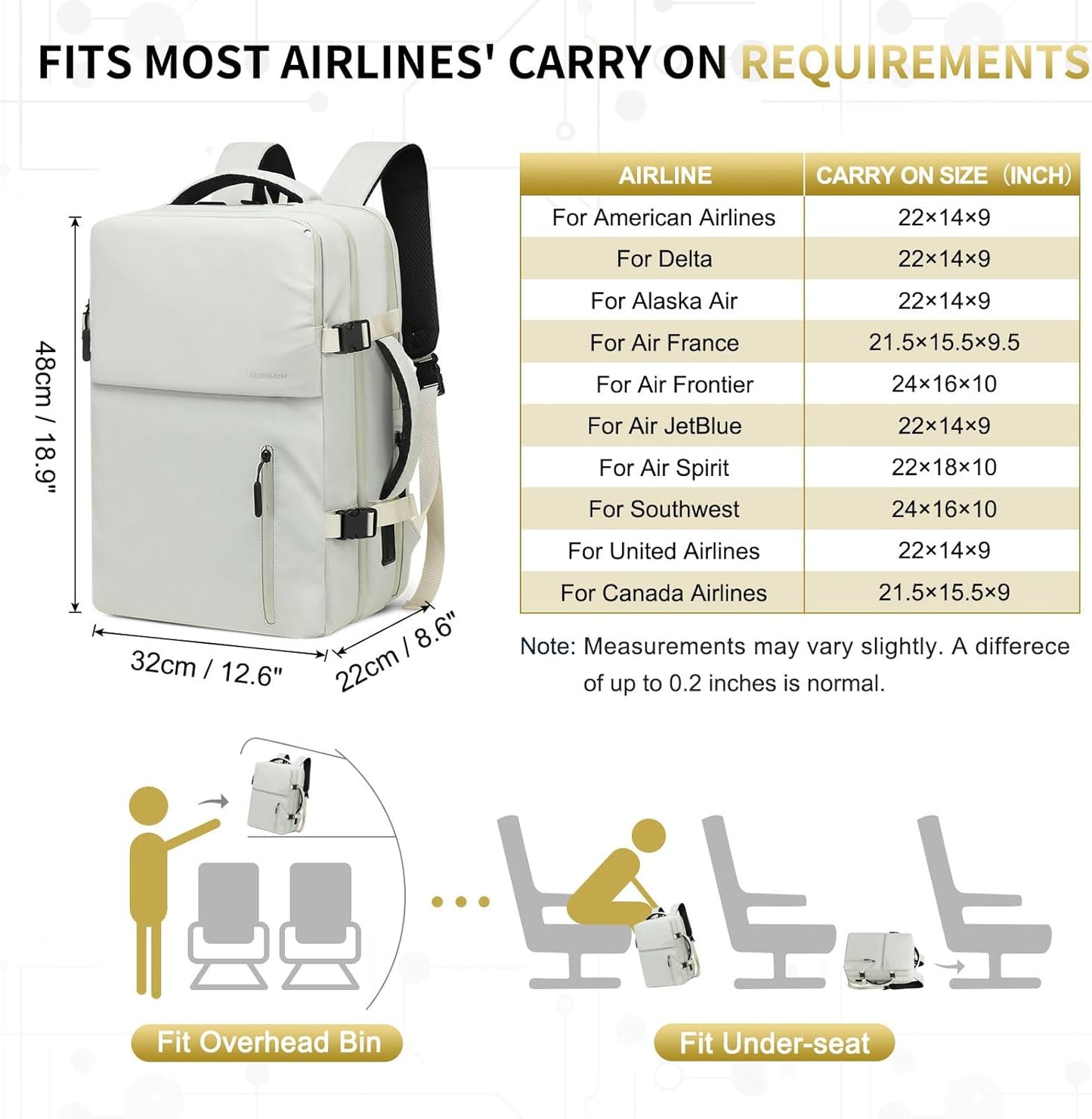 Business Travel Carry on Backpack, Lay Flat Luggage Style Bag with USB C & A, 16-inch Suitcase Capacity, Airline Approved, Beige