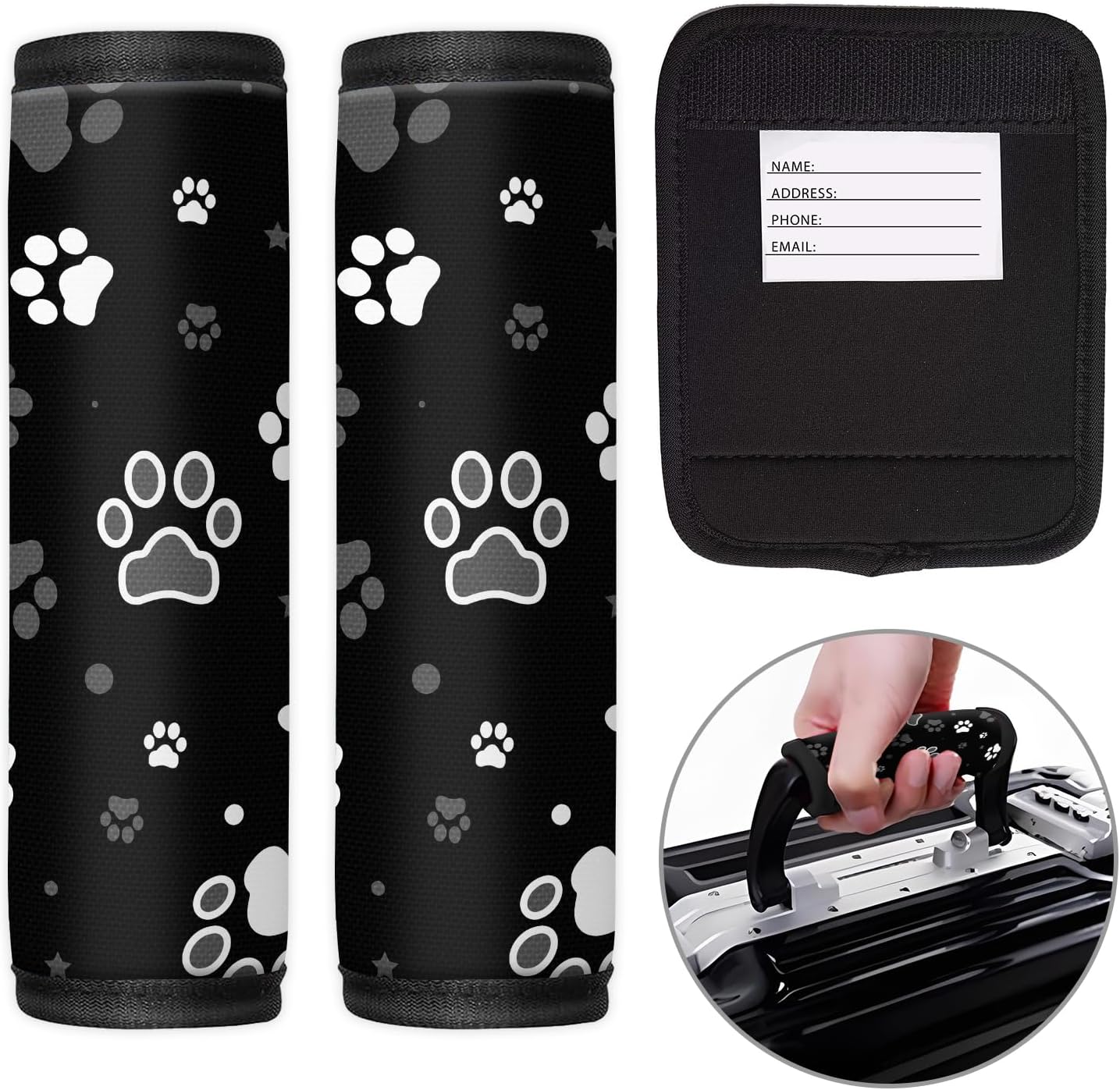 2 Pack Luggage Handle Wrap Travel Tags - Set of Luggage Tags for Suitcases, Identifiers, Marker, and Handle Covers - Cruise Accessories and Travel Gifts（Cute Dog Paw
