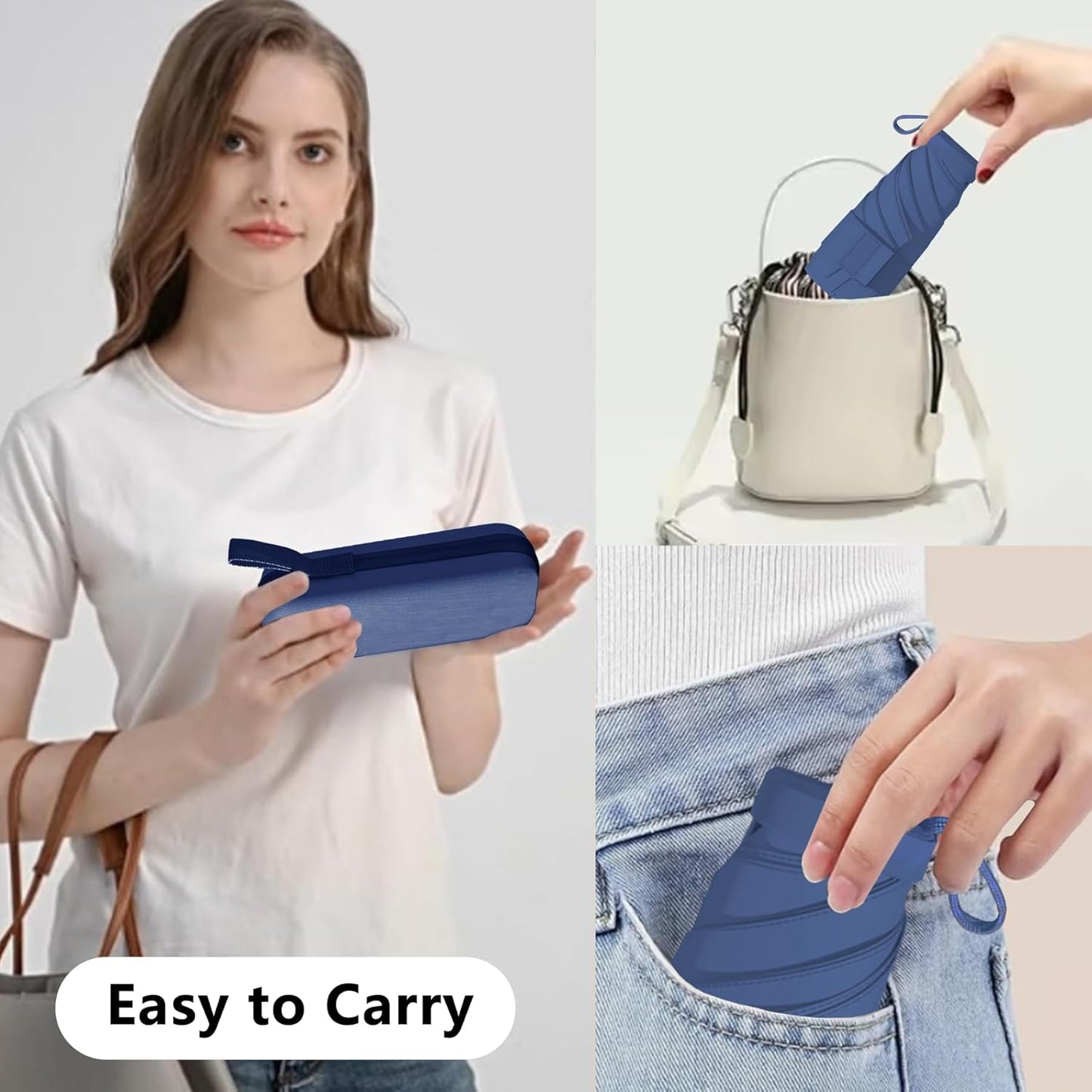 Mini Travel Sun Umbrella for Purse with Case Small Compact UV Protection Folding Umbrella Lightweight Portable Windproof Parasol for Women Girls