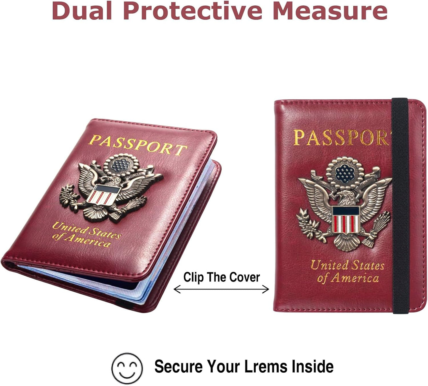 Passport Holder for Travel Passport Cover for Men Passport Wallet Case With 3D Metal Badge Protector Leather Card Case RFID Blocking Women Travel Accessories Document Organizer (Wine Red)