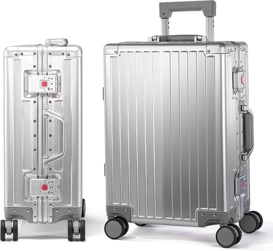 UrbanExplorer All Aluminum Carry On Luggage 22x14x9 Airline Approved Heavy Duty Hard Shell Suitcases Zipperless Suitcase with TSA Lock, Sliver, 20 Inch