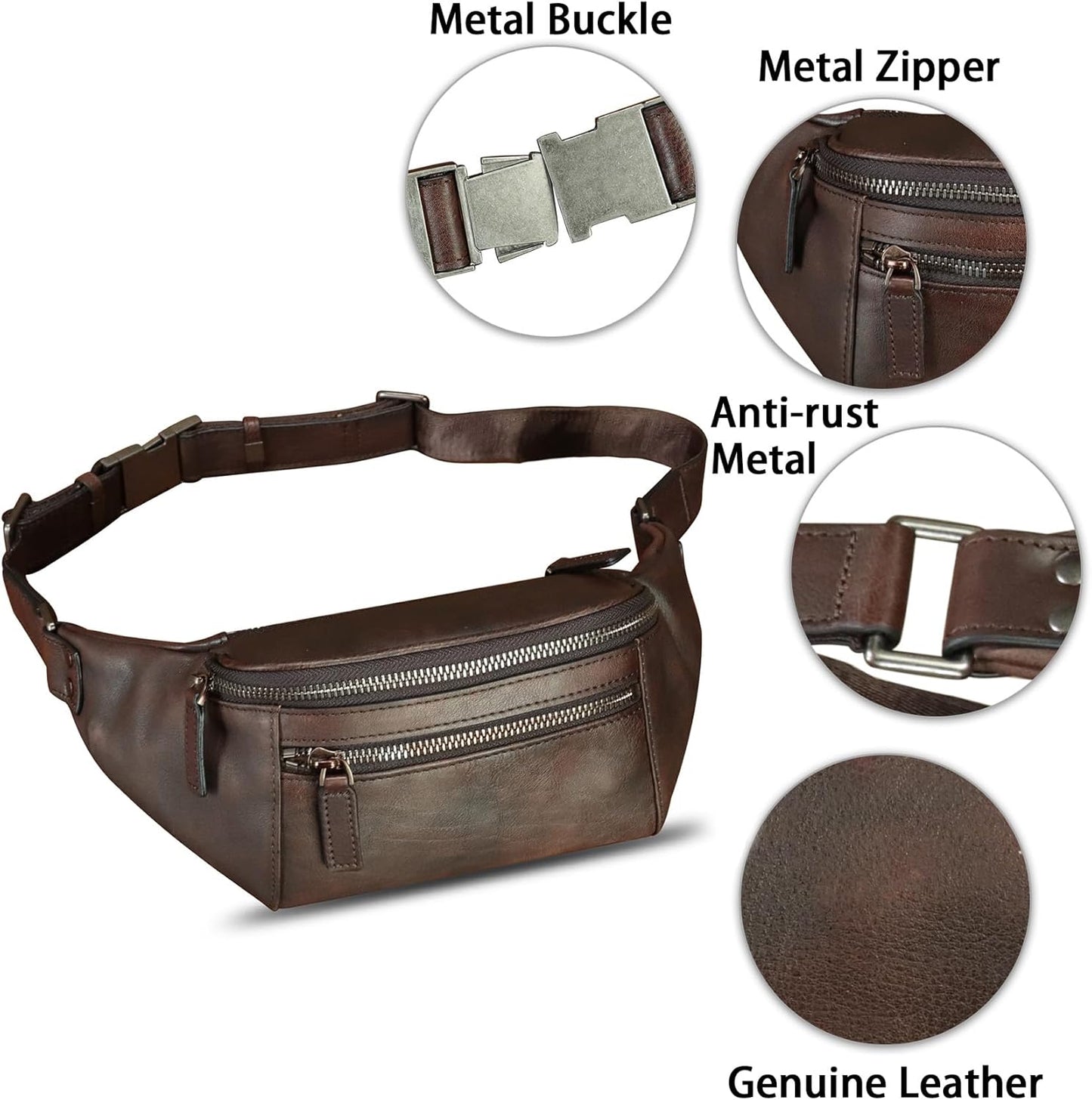 Genuine Leather Fanny Pack for Women and Men Vintage Real Leather Waist Bag Hip Bum Crossbody Sling Bag