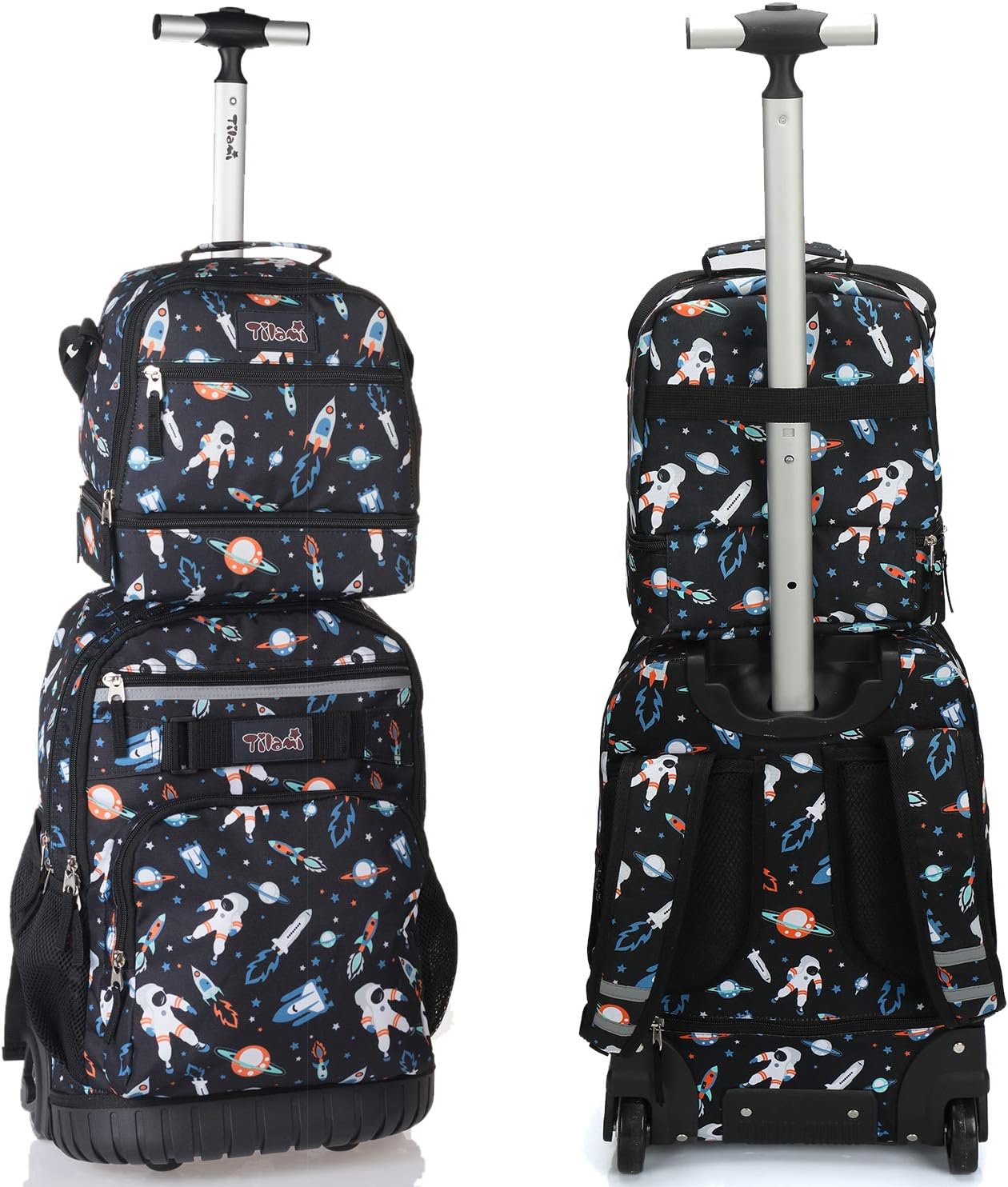 Tilami Rolling Backpack 19 inch with Lunch Bag Wheeled Laptop Backpack, Astronaut