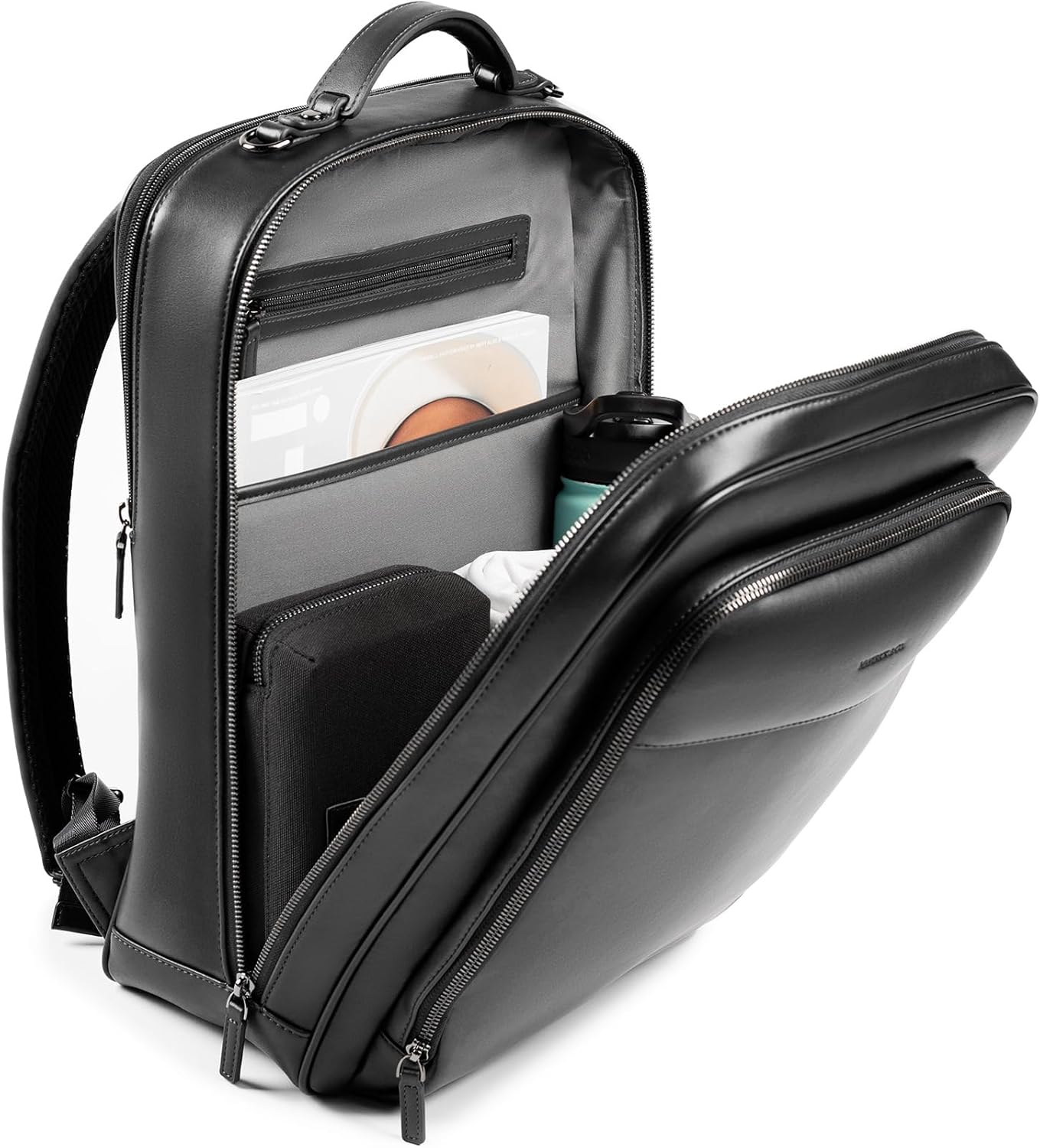 Maverick & Co. Windsor Men’s Leather Laptop Backpack – Work, Travel, Tech, Business, Nylon, Stylish College Daypack (Black)