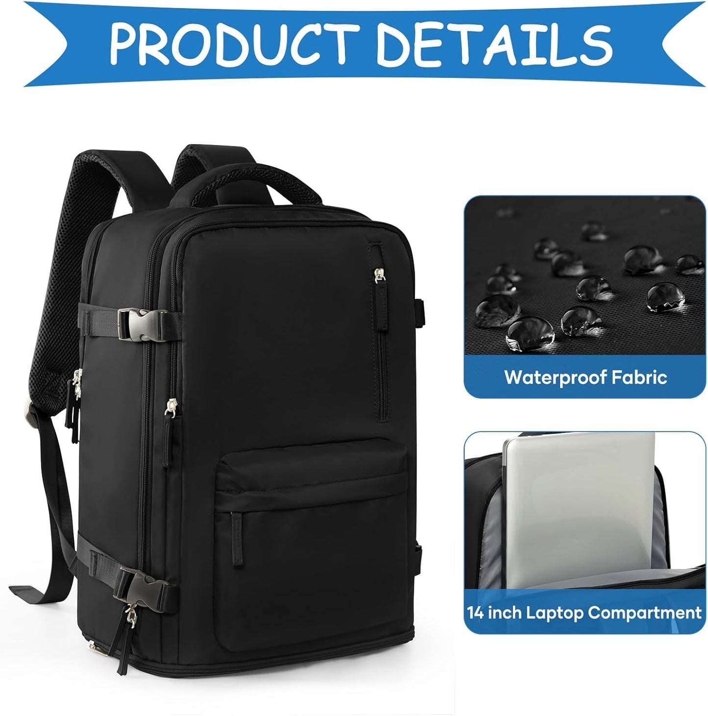 WONHOX Large Travel Backpack Carry on Flight Approved Laptop Work Business Backpack for Women Men Mochila de Viaje