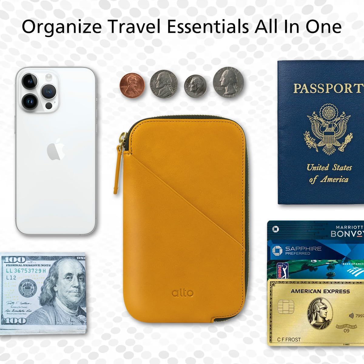 Alto Travel Phone Wallet, Italian Leather Case Passport Holder, Designed for Phones Up to 6.8 inches, Android and iPhone 17, Air, 16, 15, 14, 13 (Caramel Brown) (Not for iPhone 17 Pro Max, 16 Pro Max)